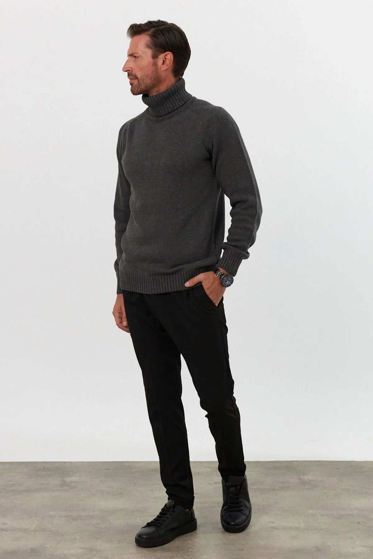 Erkek Tam Balıkçı Yaka Kalın İtalyan Kol Triko Kazak - Livio Ferri