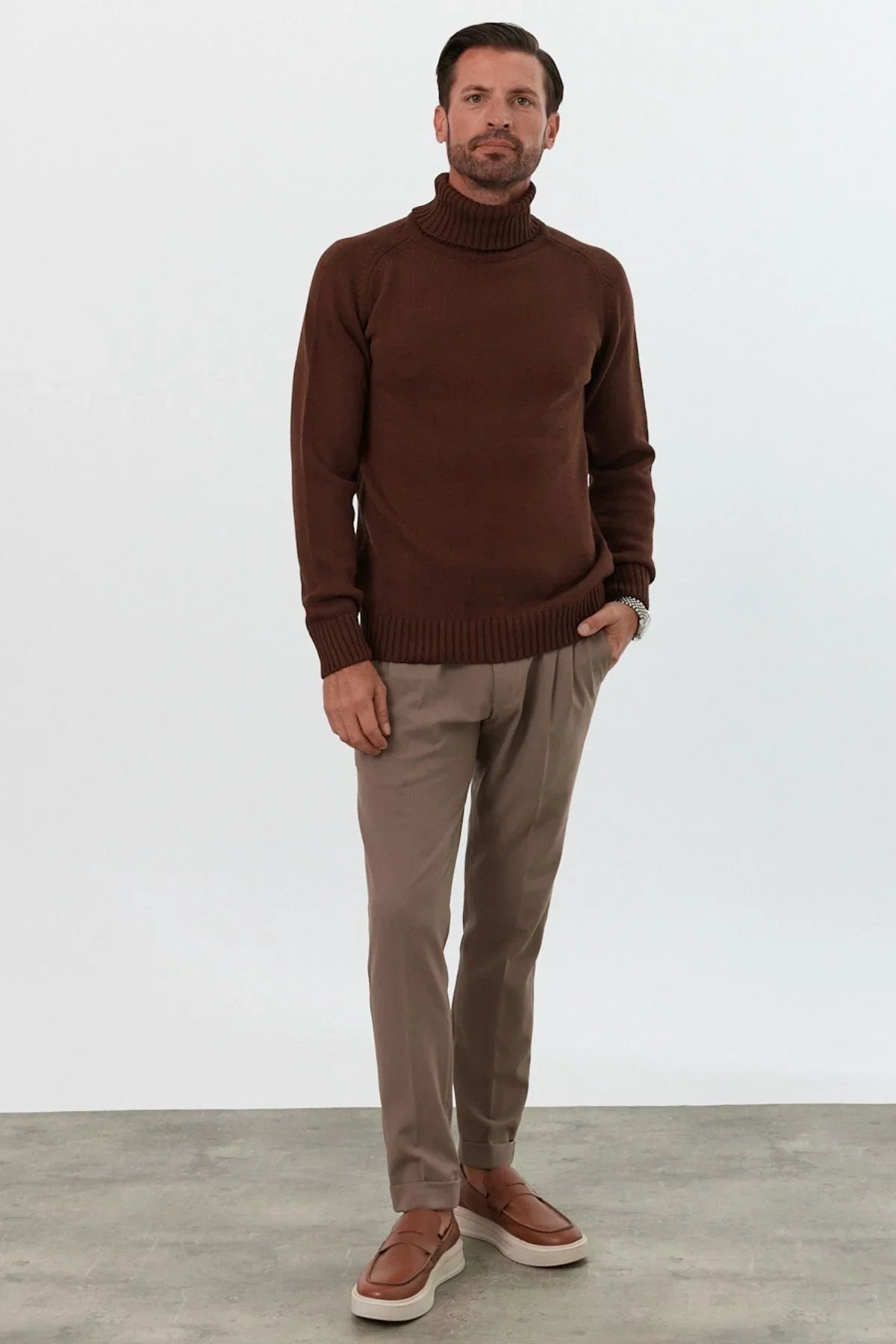 Erkek Tam Balıkçı Yaka Kalın İtalyan Kol Triko Kazak - Livio Ferri