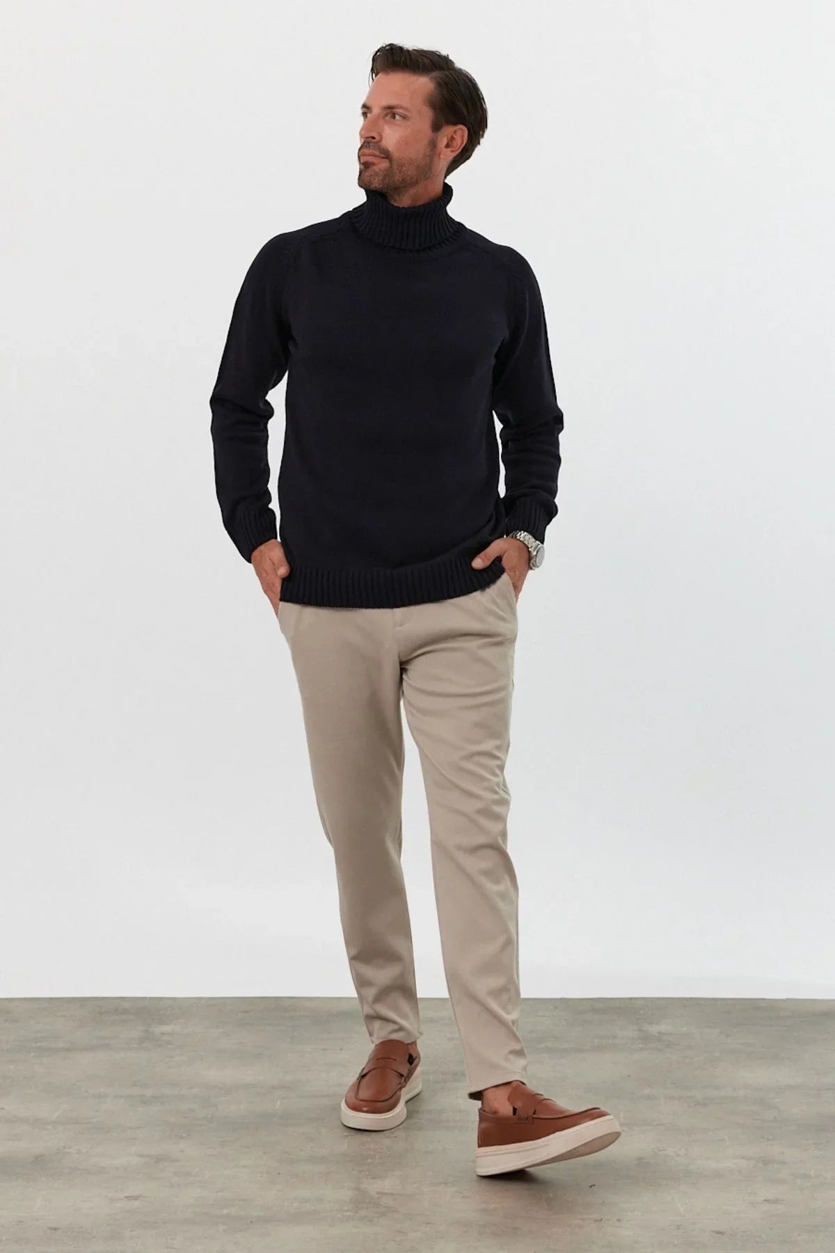 Erkek Tam Balıkçı Yaka Kalın İtalyan Kol Triko Kazak - Livio Ferri