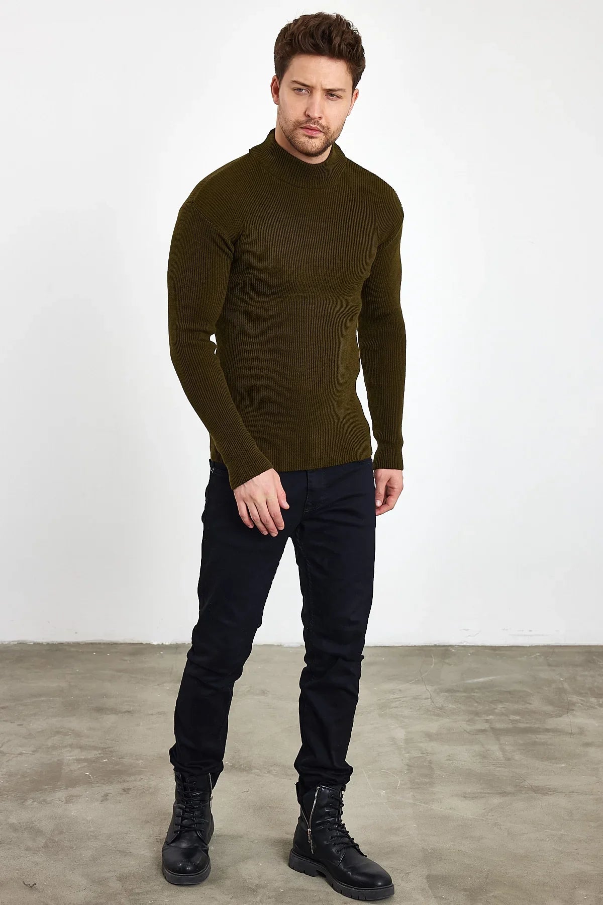 Erkek Yarım Boğazlı Balıkçı Yaka Slim Fit Triko Kazak - Livio Ferri