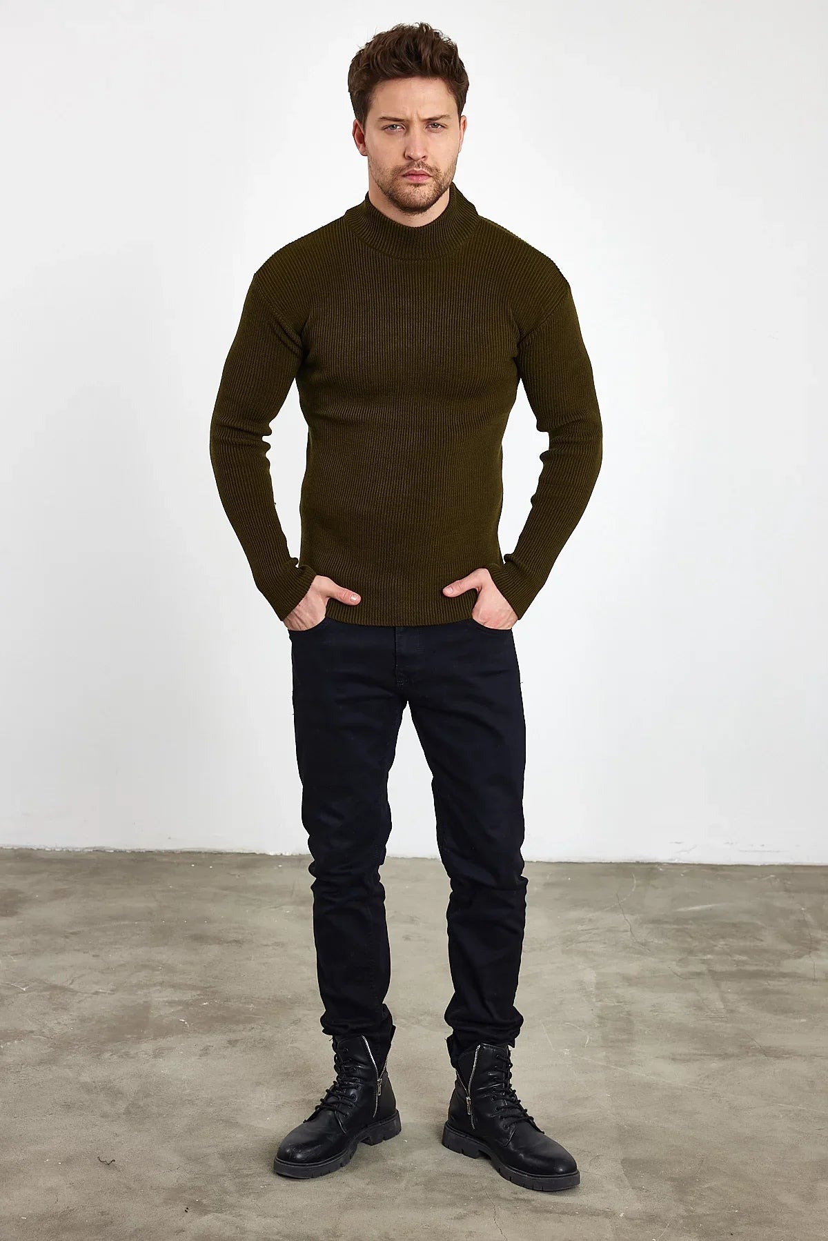 Erkek Yarım Boğazlı Balıkçı Yaka Slim Fit Triko Kazak - Livio Ferri