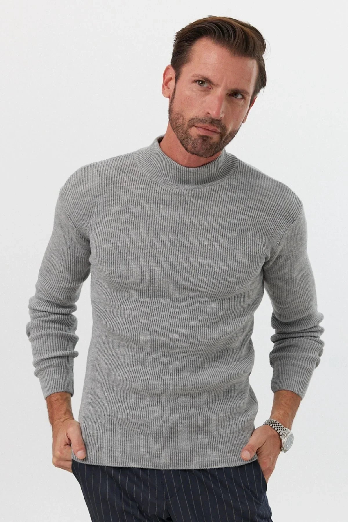 Erkek Yarım Boğazlı Balıkçı Yaka Slim Fit Triko Kazak - Livio Ferri