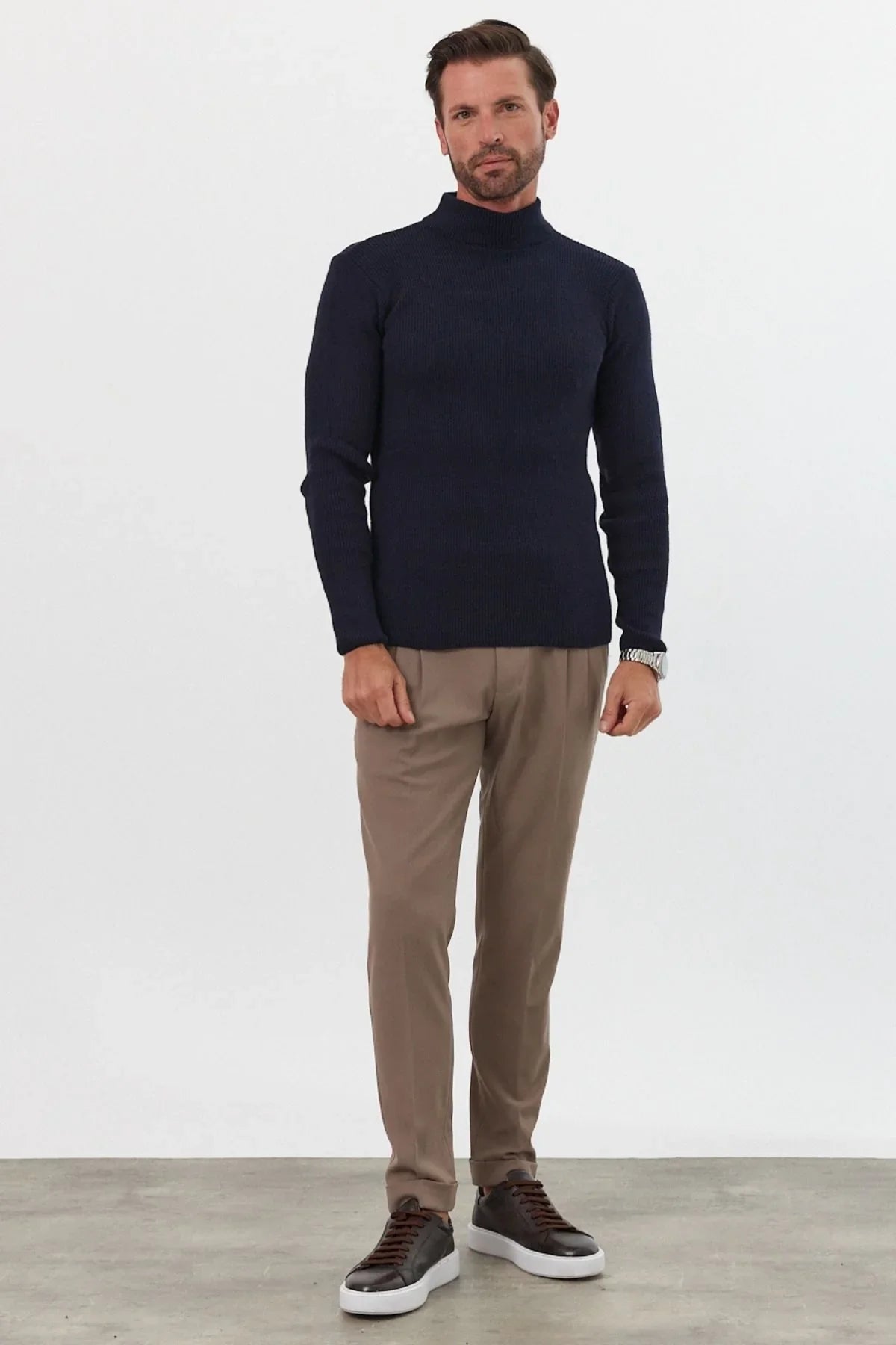 Erkek Yarım Boğazlı Balıkçı Yaka Slim Fit Triko Kazak - Livio Ferri