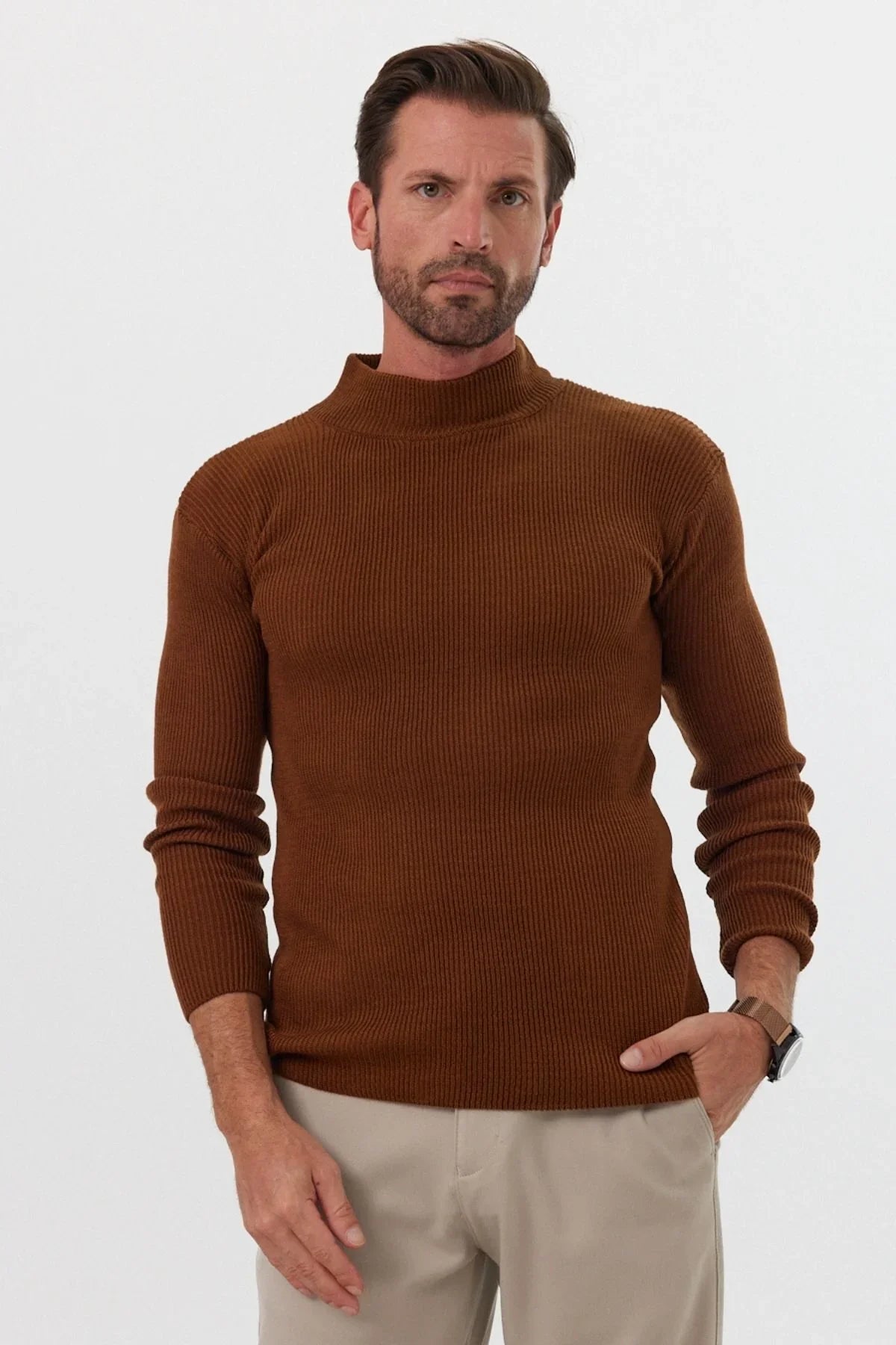 Erkek Yarım Boğazlı Balıkçı Yaka Slim Fit Triko Kazak - Livio Ferri