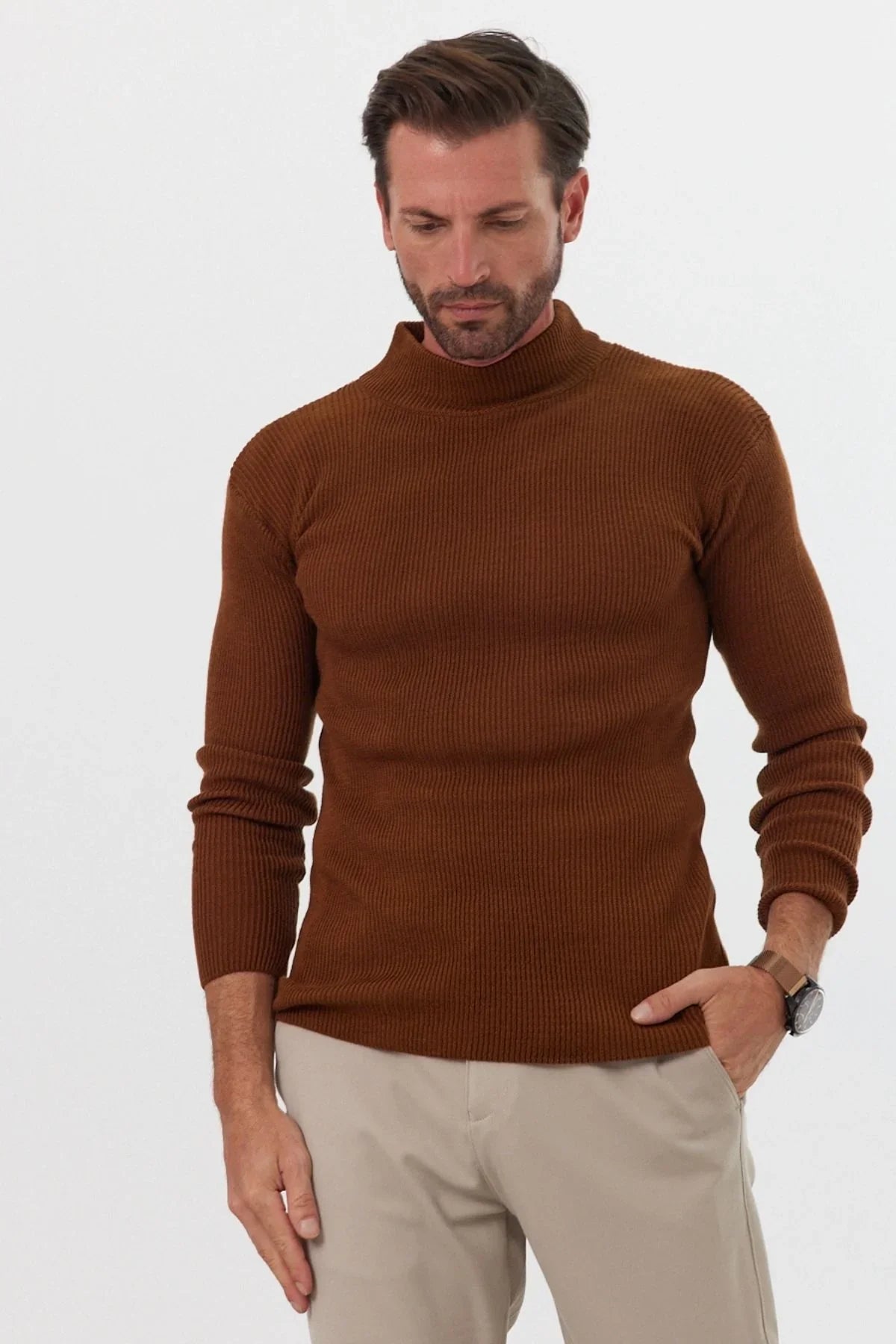 Erkek Yarım Boğazlı Balıkçı Yaka Slim Fit Triko Kazak - Livio Ferri