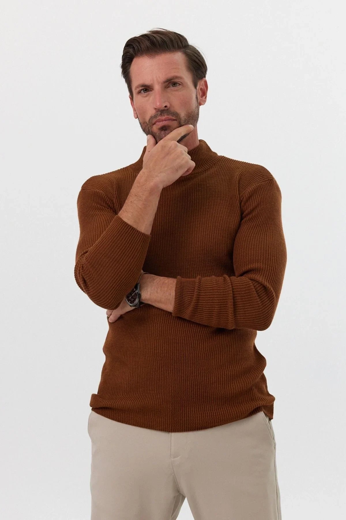 Erkek Yarım Boğazlı Balıkçı Yaka Slim Fit Triko Kazak - Livio Ferri