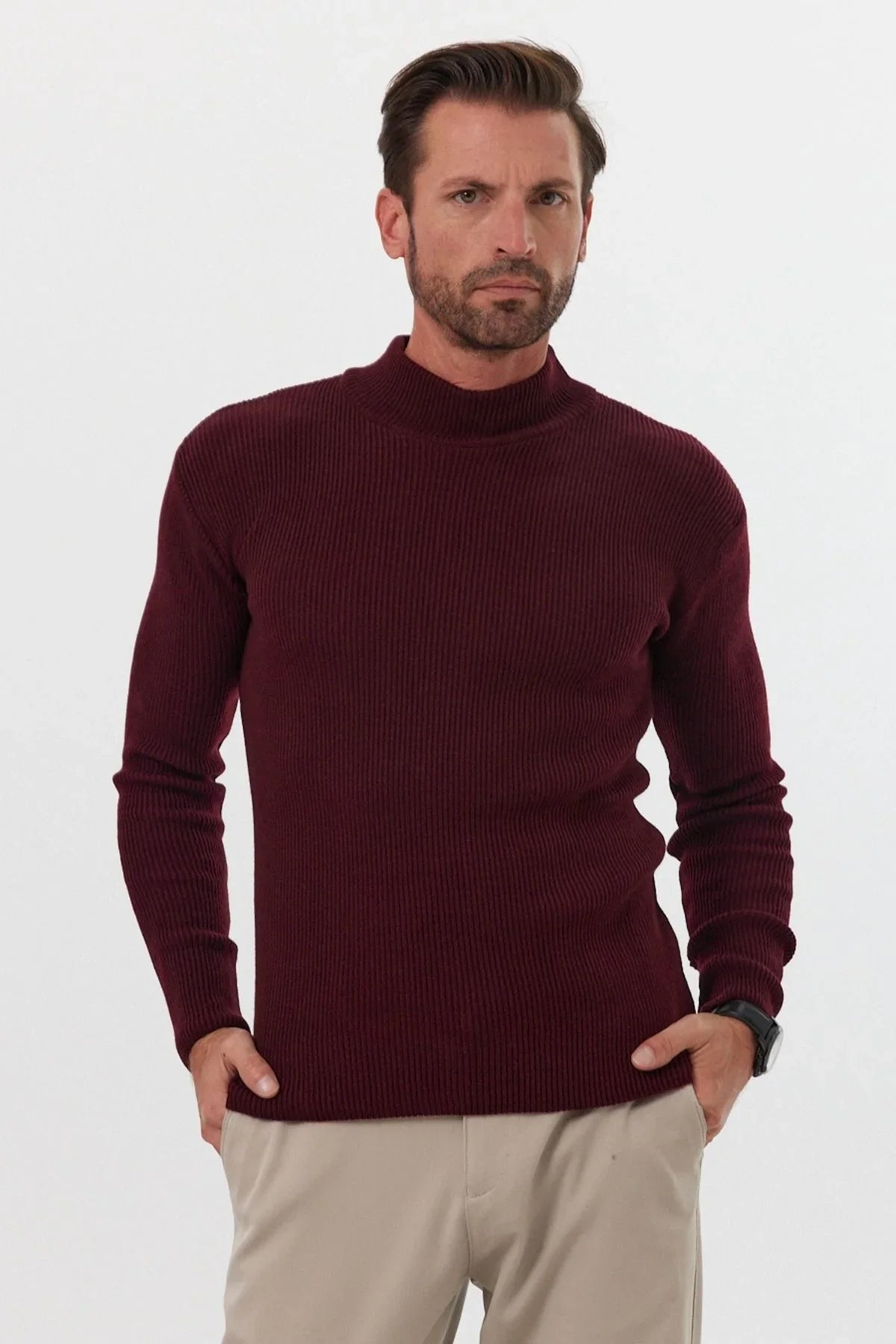 Erkek Yarım Boğazlı Balıkçı Yaka Slim Fit Triko Kazak - Livio Ferri