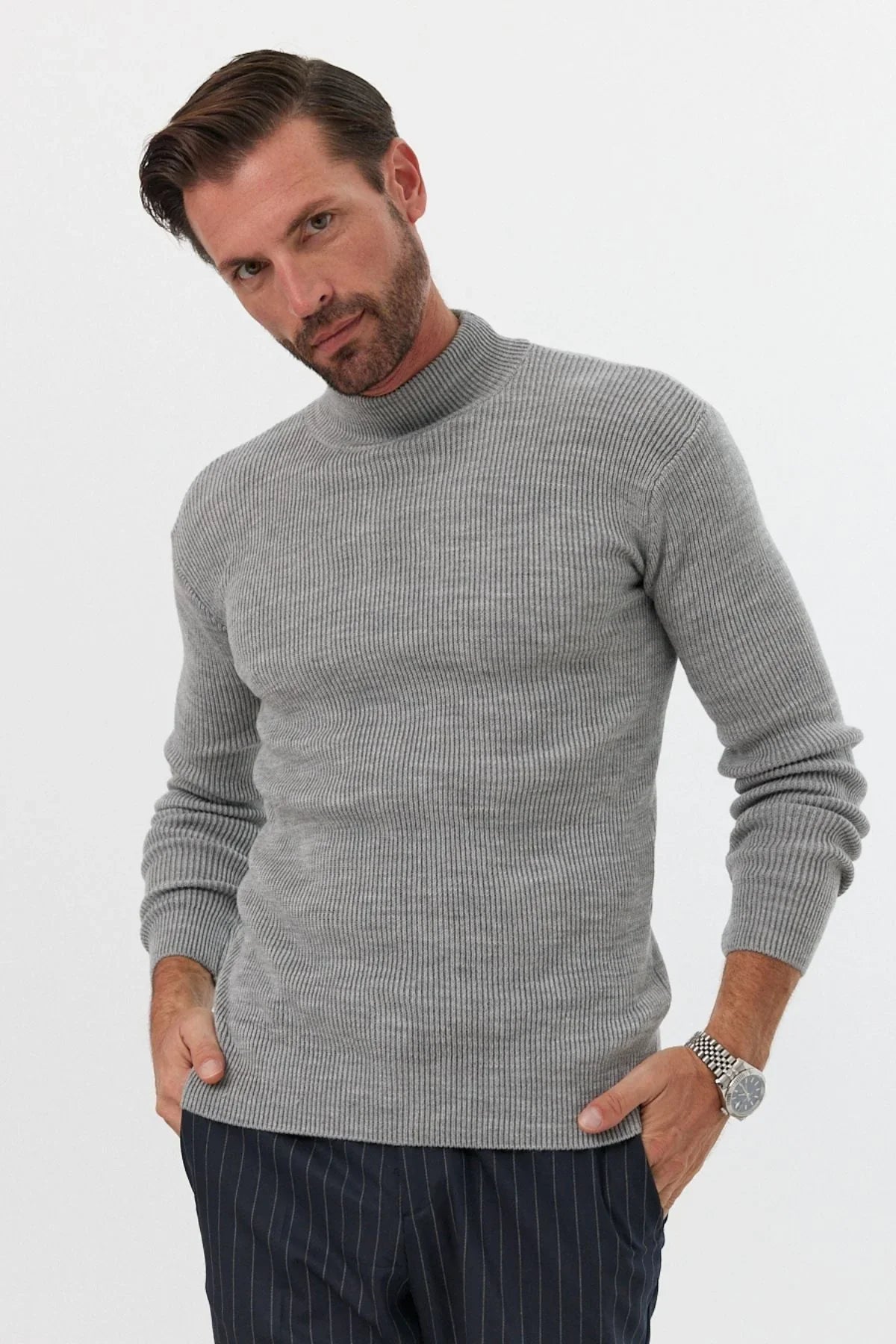 Erkek Yarım Boğazlı Balıkçı Yaka Slim Fit Triko Kazak - Livio Ferri