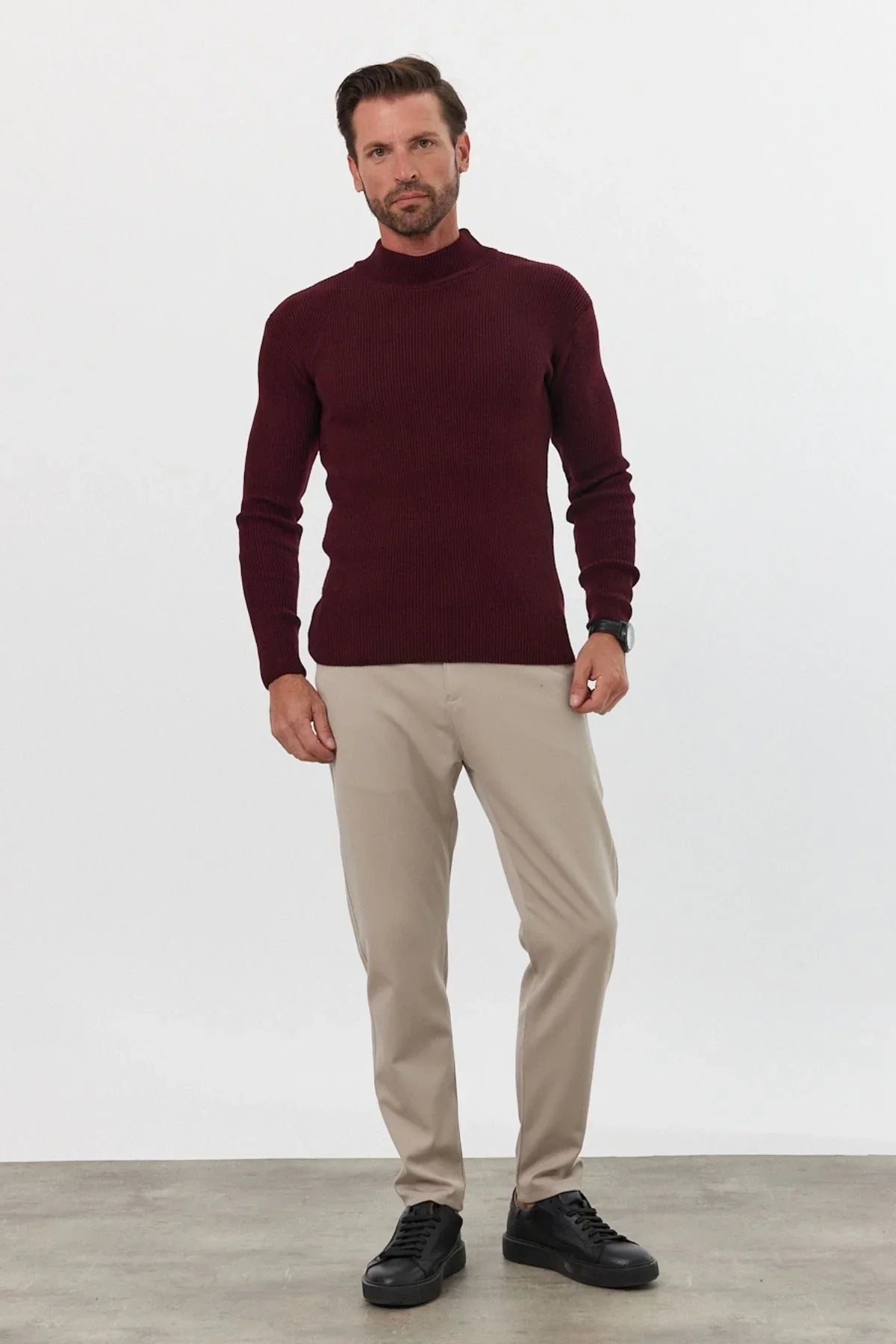 Erkek Yarım Boğazlı Balıkçı Yaka Slim Fit Triko Kazak - Livio Ferri