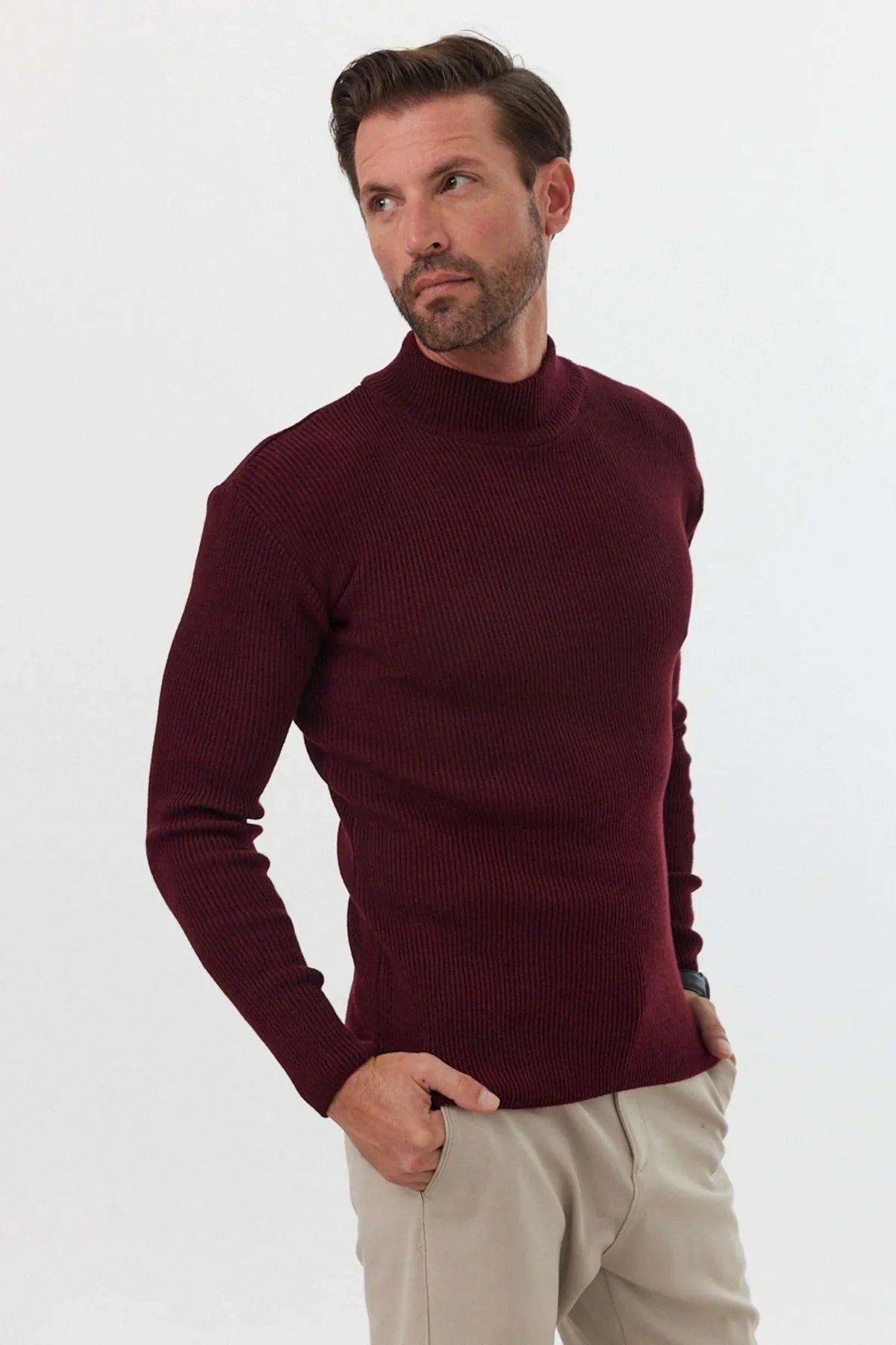 Erkek Yarım Boğazlı Balıkçı Yaka Slim Fit Triko Kazak - Livio Ferri