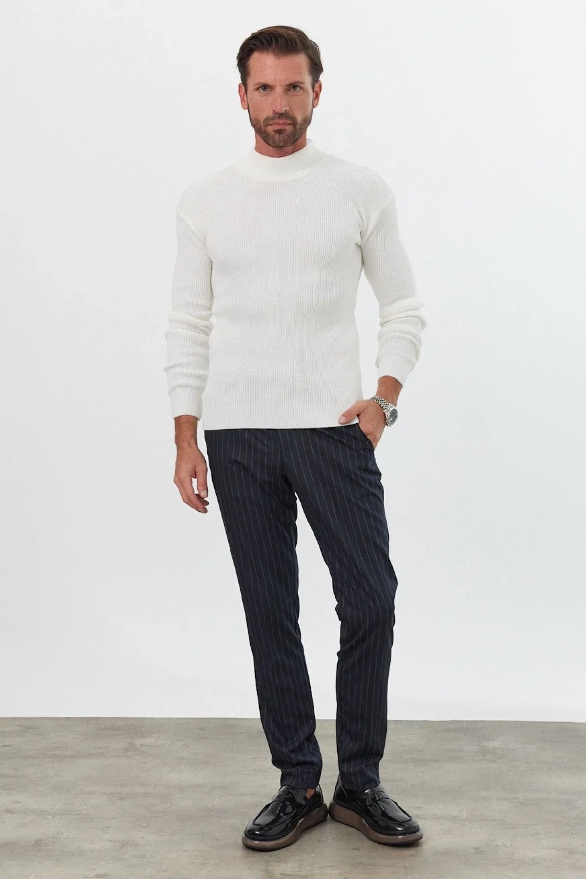 Erkek Yarım Boğazlı Balıkçı Yaka Slim Fit Triko Kazak - Livio Ferri