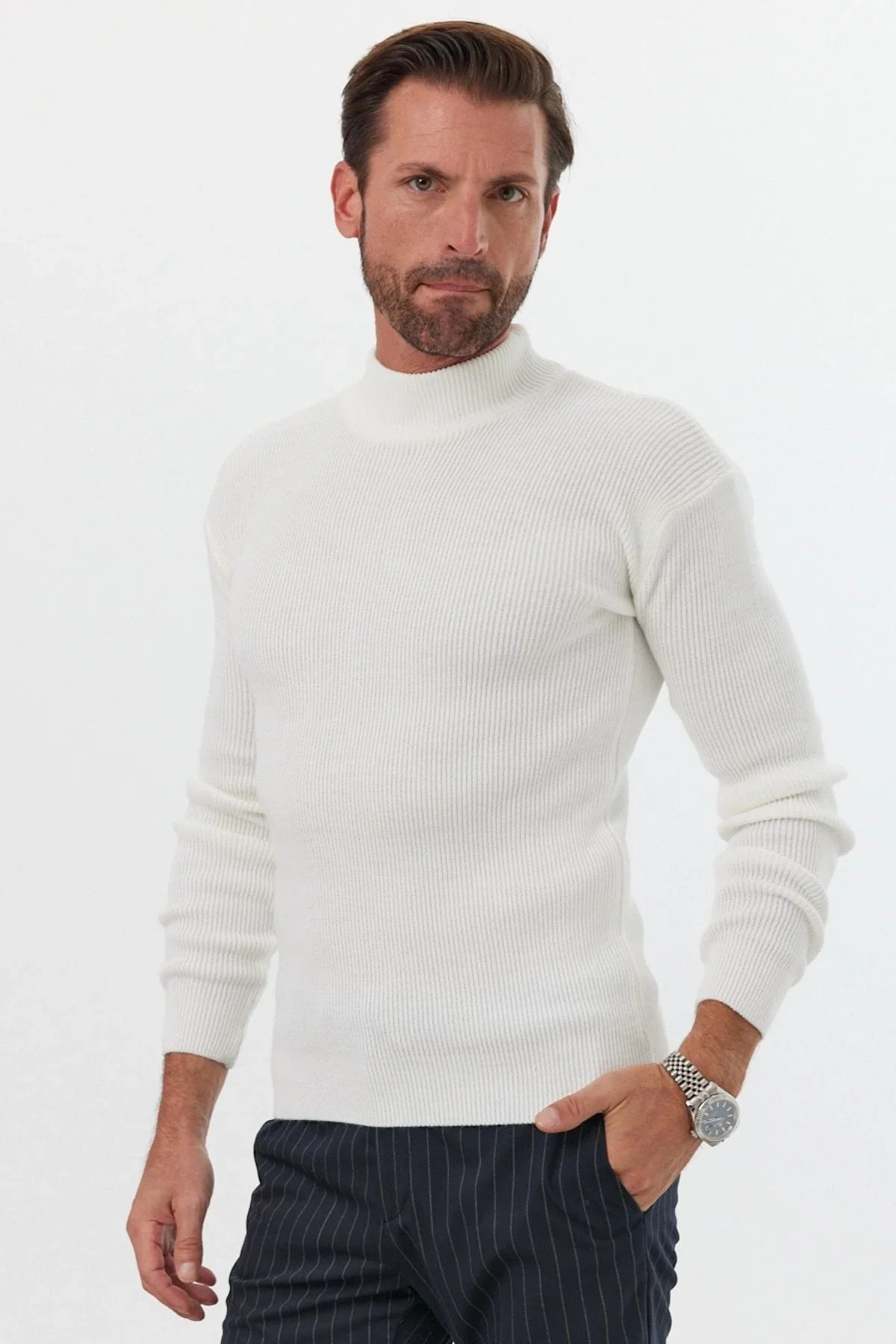 Erkek Yarım Boğazlı Balıkçı Yaka Slim Fit Triko Kazak - Livio Ferri