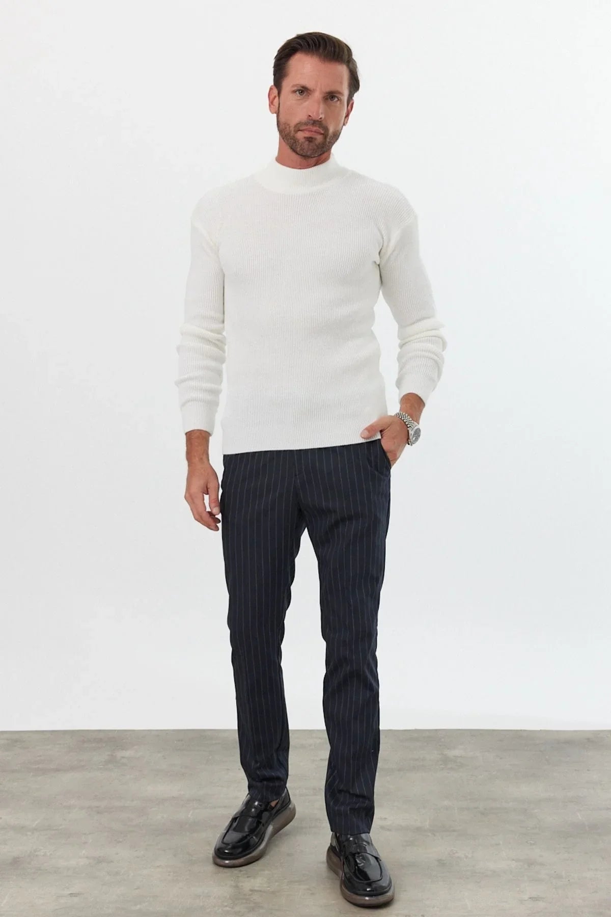 Erkek Yarım Boğazlı Balıkçı Yaka Slim Fit Triko Kazak - Livio Ferri