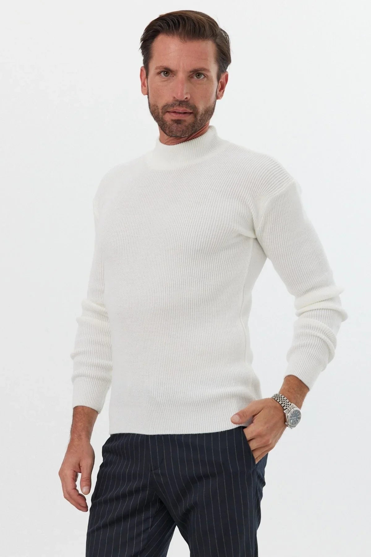 Erkek Yarım Boğazlı Balıkçı Yaka Slim Fit Triko Kazak - Livio Ferri