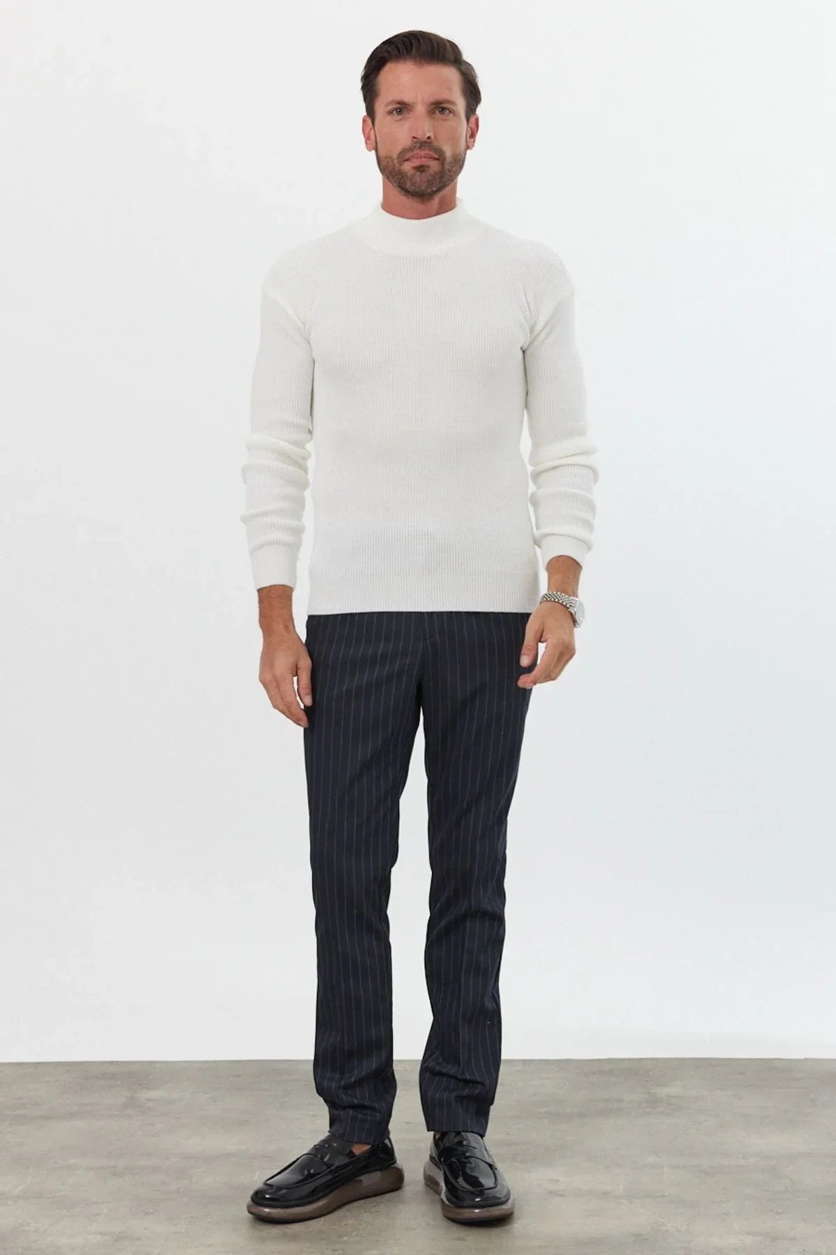 Erkek Yarım Boğazlı Balıkçı Yaka Slim Fit Triko Kazak - Livio Ferri