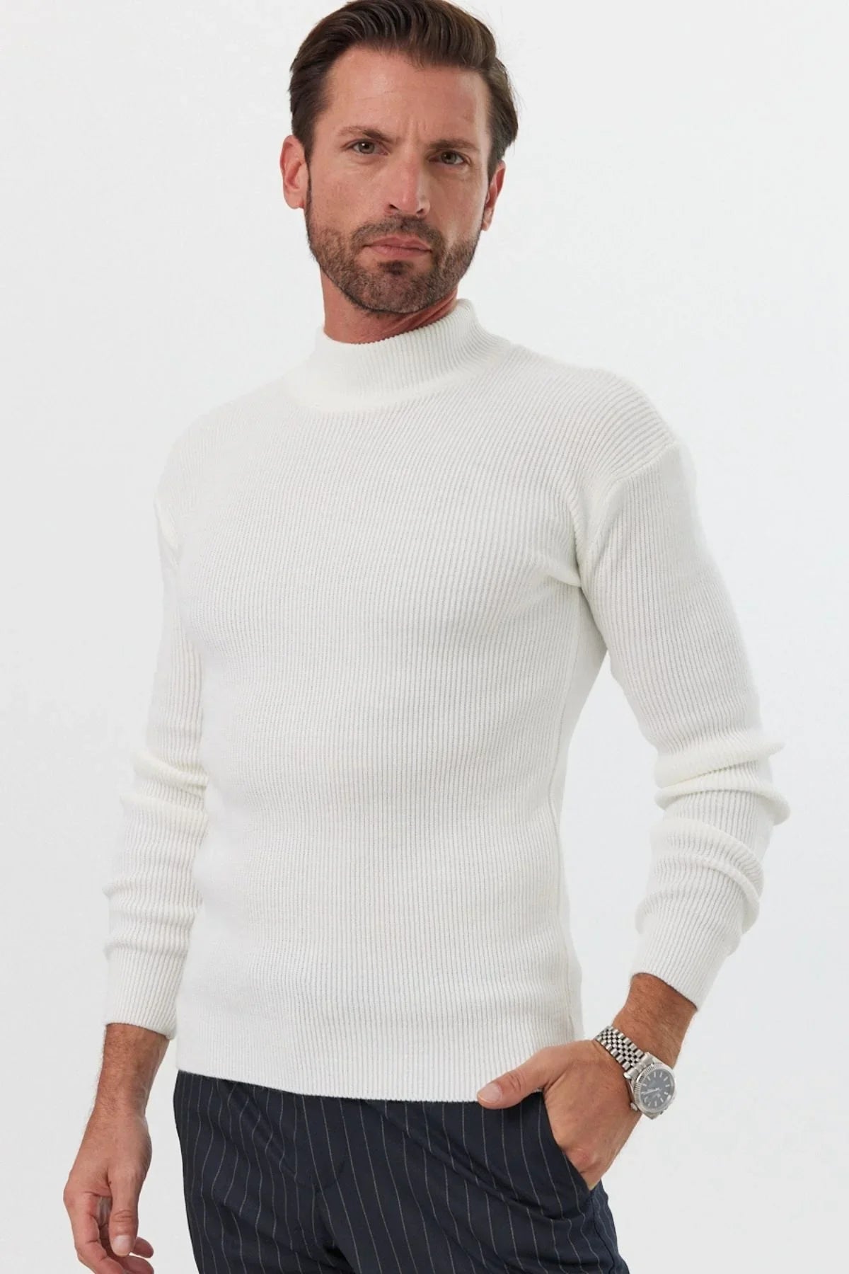 Erkek Yarım Boğazlı Balıkçı Yaka Slim Fit Triko Kazak - Livio Ferri