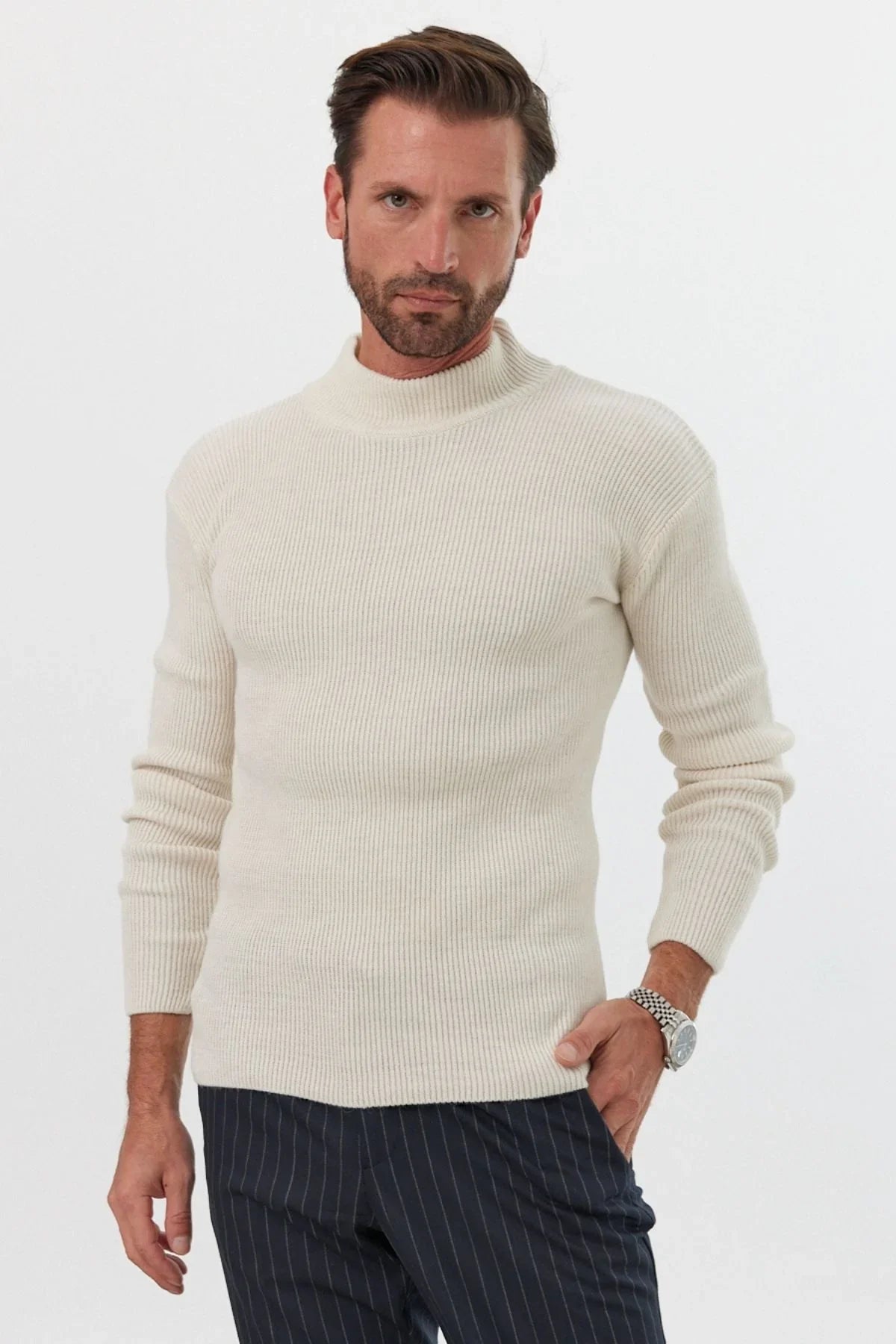 Erkek Yarım Boğazlı Balıkçı Yaka Slim Fit Triko Kazak - Livio Ferri