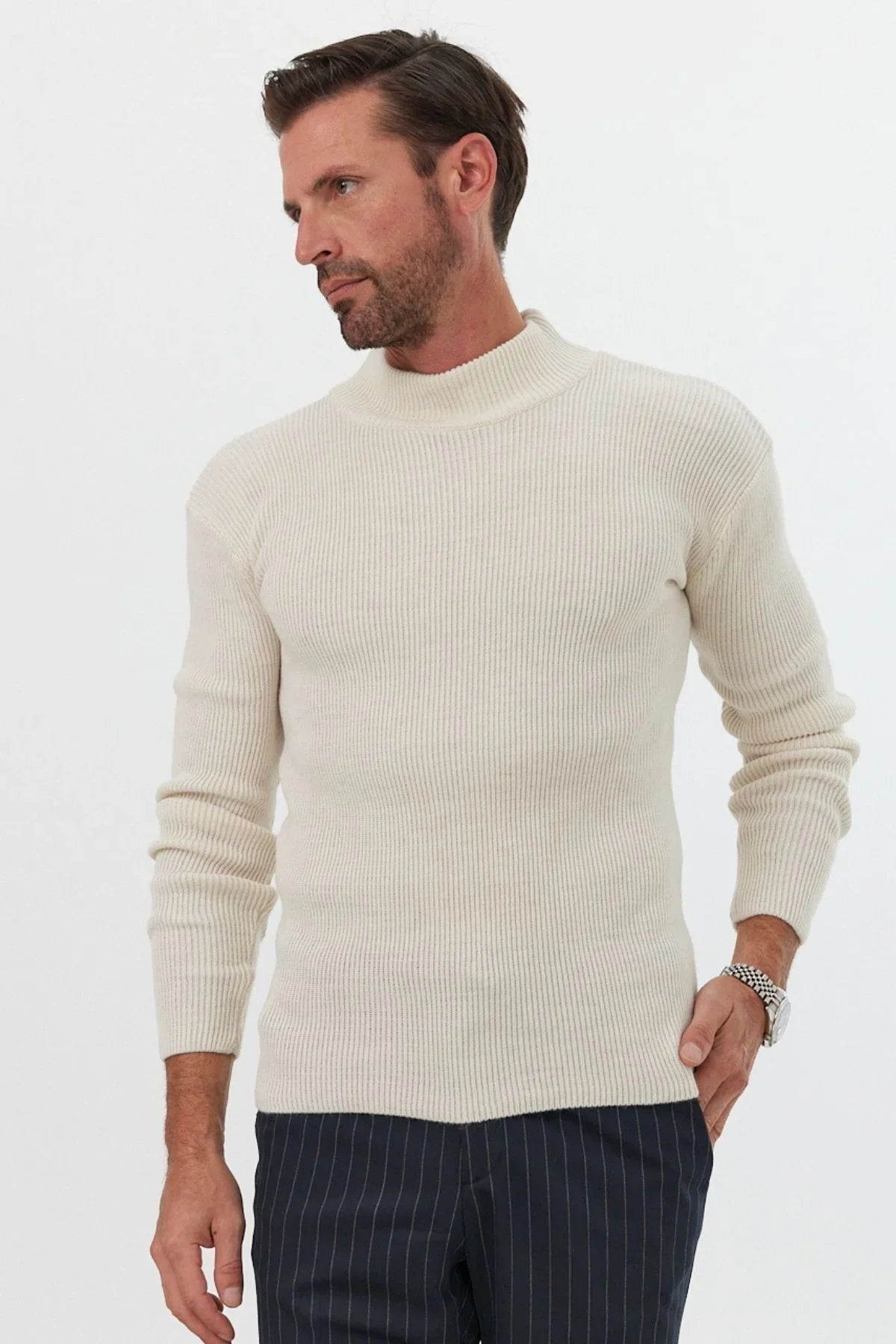 Erkek Yarım Boğazlı Balıkçı Yaka Slim Fit Triko Kazak - Livio Ferri