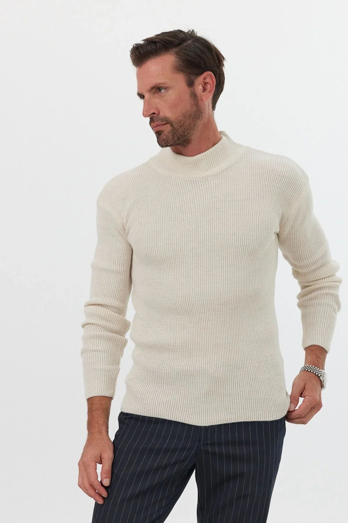 Erkek Yarım Boğazlı Balıkçı Yaka Slim Fit Triko Kazak - Livio Ferri