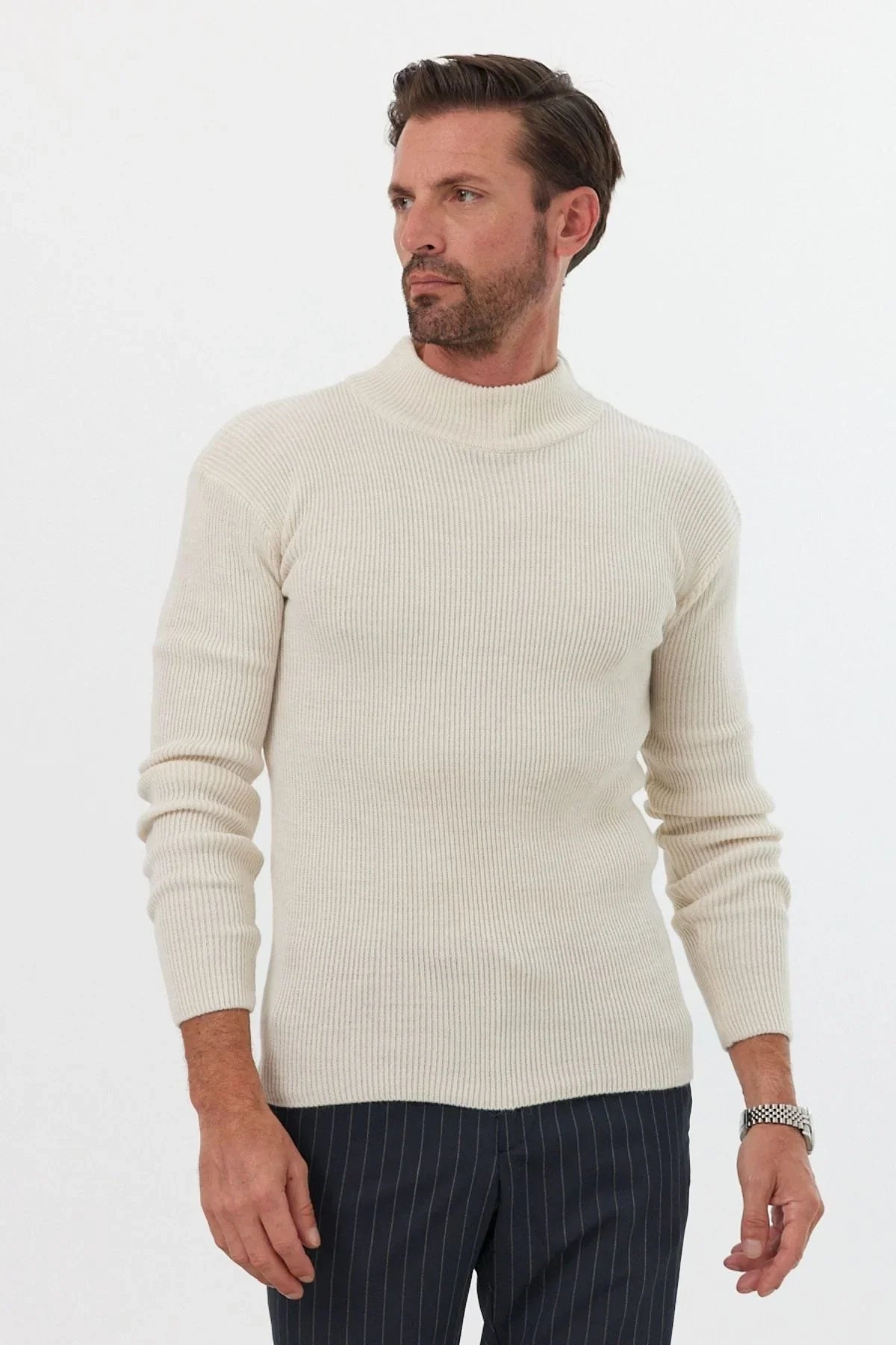 Erkek Yarım Boğazlı Balıkçı Yaka Slim Fit Triko Kazak - Livio Ferri