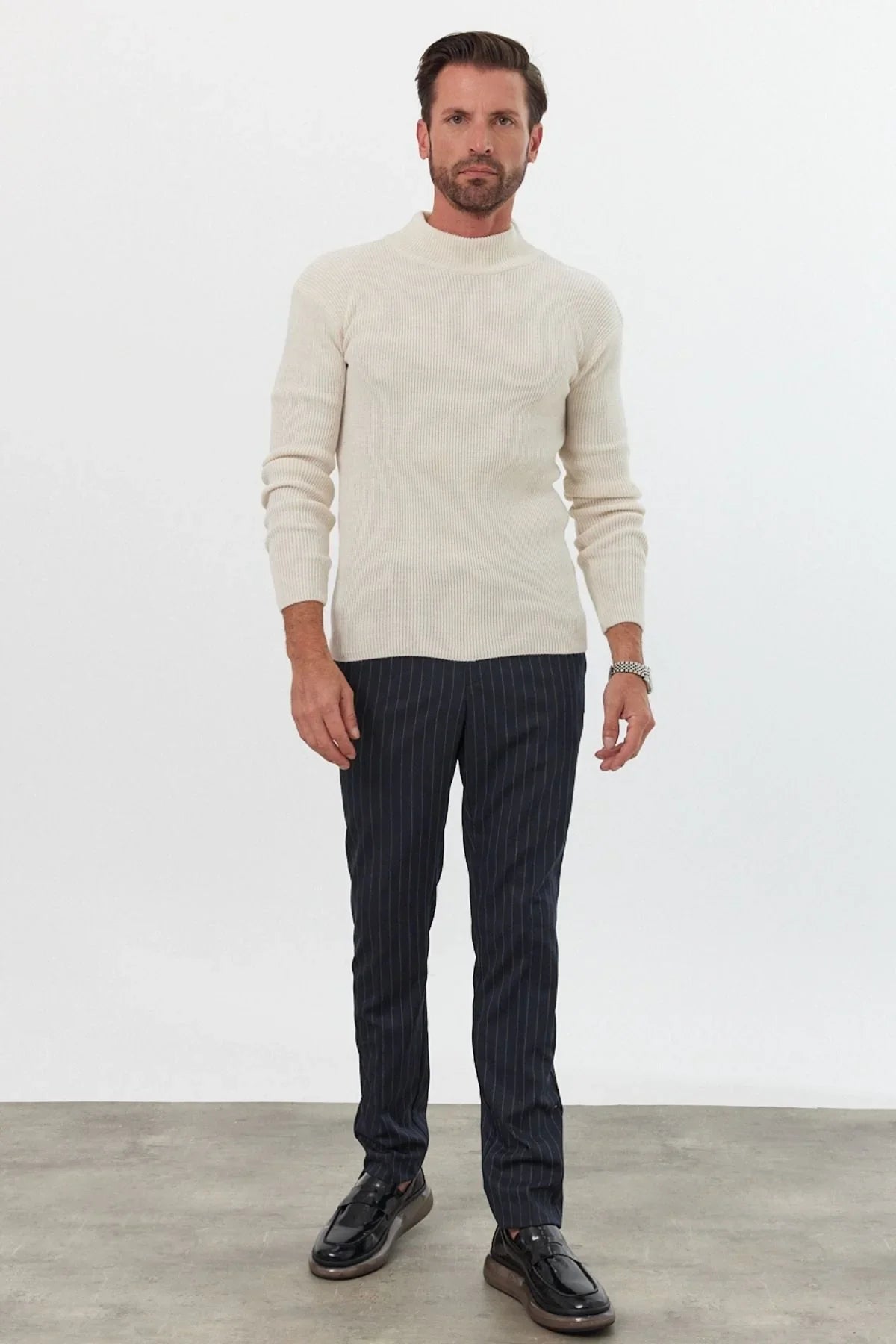 Erkek Yarım Boğazlı Balıkçı Yaka Slim Fit Triko Kazak - Livio Ferri