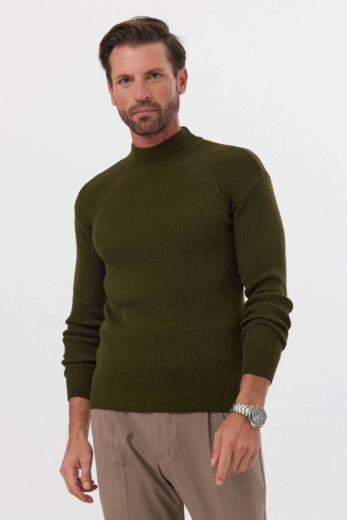 Erkek Yarım Boğazlı Balıkçı Yaka Slim Fit Triko Kazak - Livio Ferri