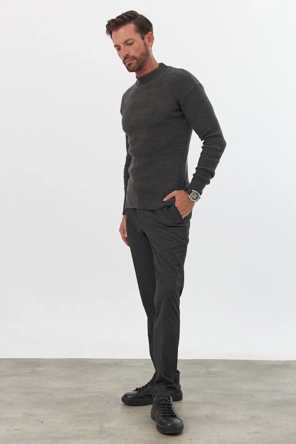 Erkek Yarım Boğazlı Balıkçı Yaka Slim Fit Triko Kazak - Livio Ferri