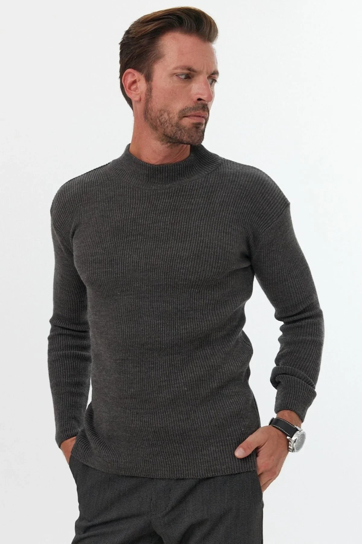 Erkek Yarım Boğazlı Balıkçı Yaka Slim Fit Triko Kazak - Livio Ferri