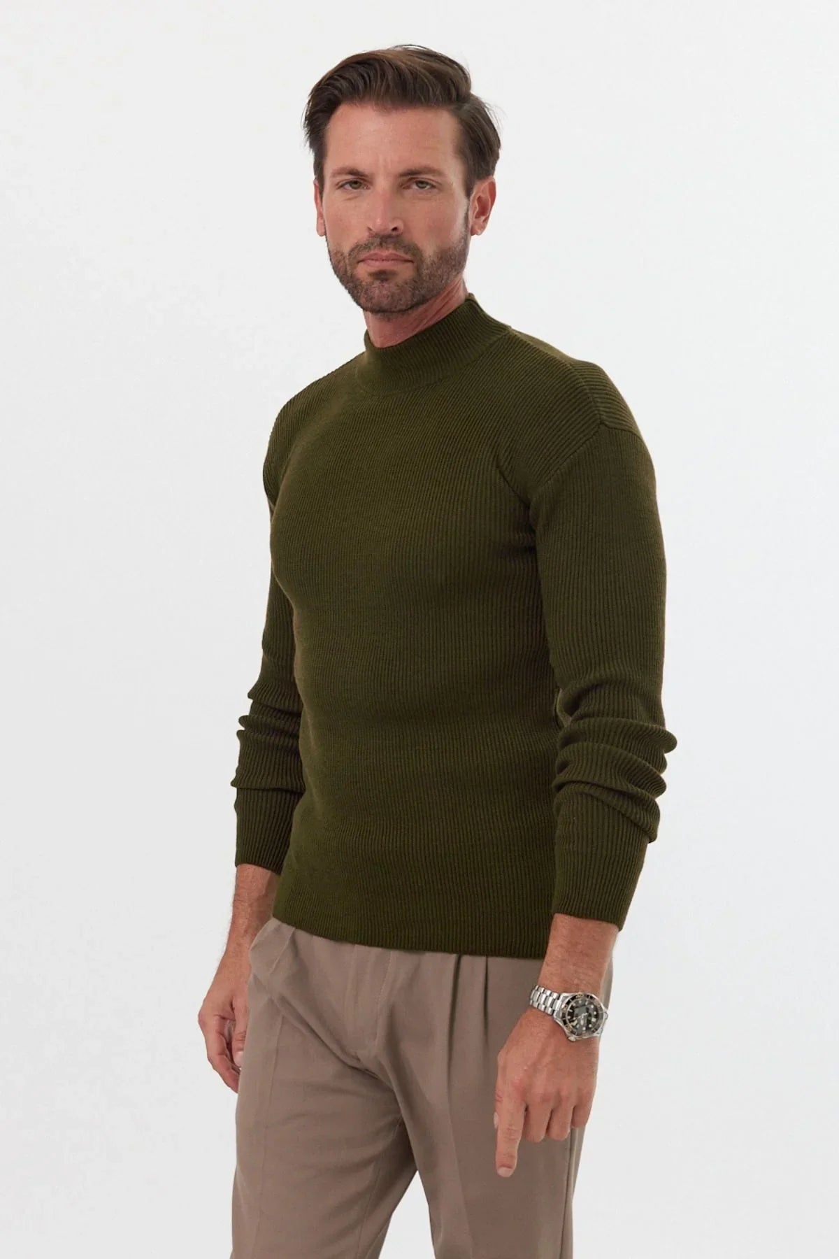 Erkek Yarım Boğazlı Balıkçı Yaka Slim Fit Triko Kazak - Livio Ferri