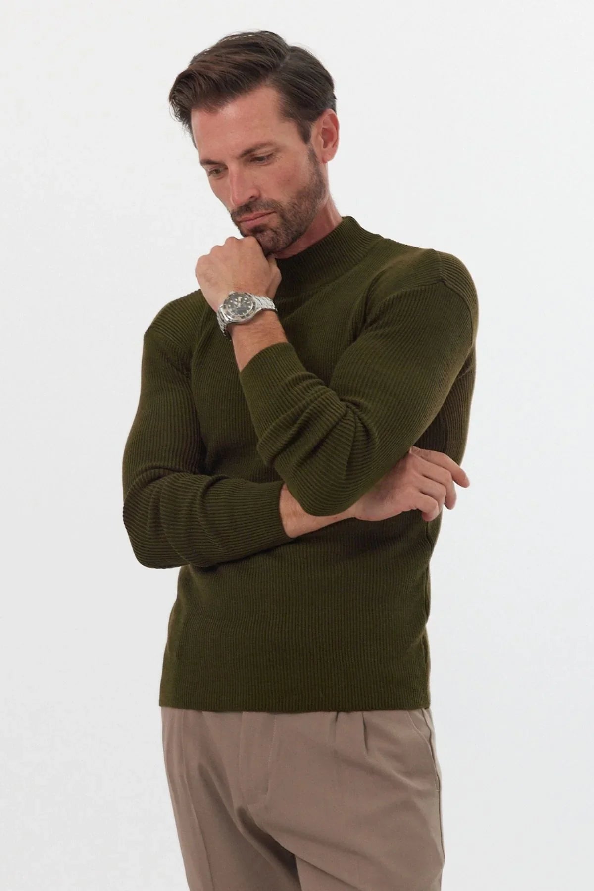 Erkek Yarım Boğazlı Balıkçı Yaka Slim Fit Triko Kazak - Livio Ferri