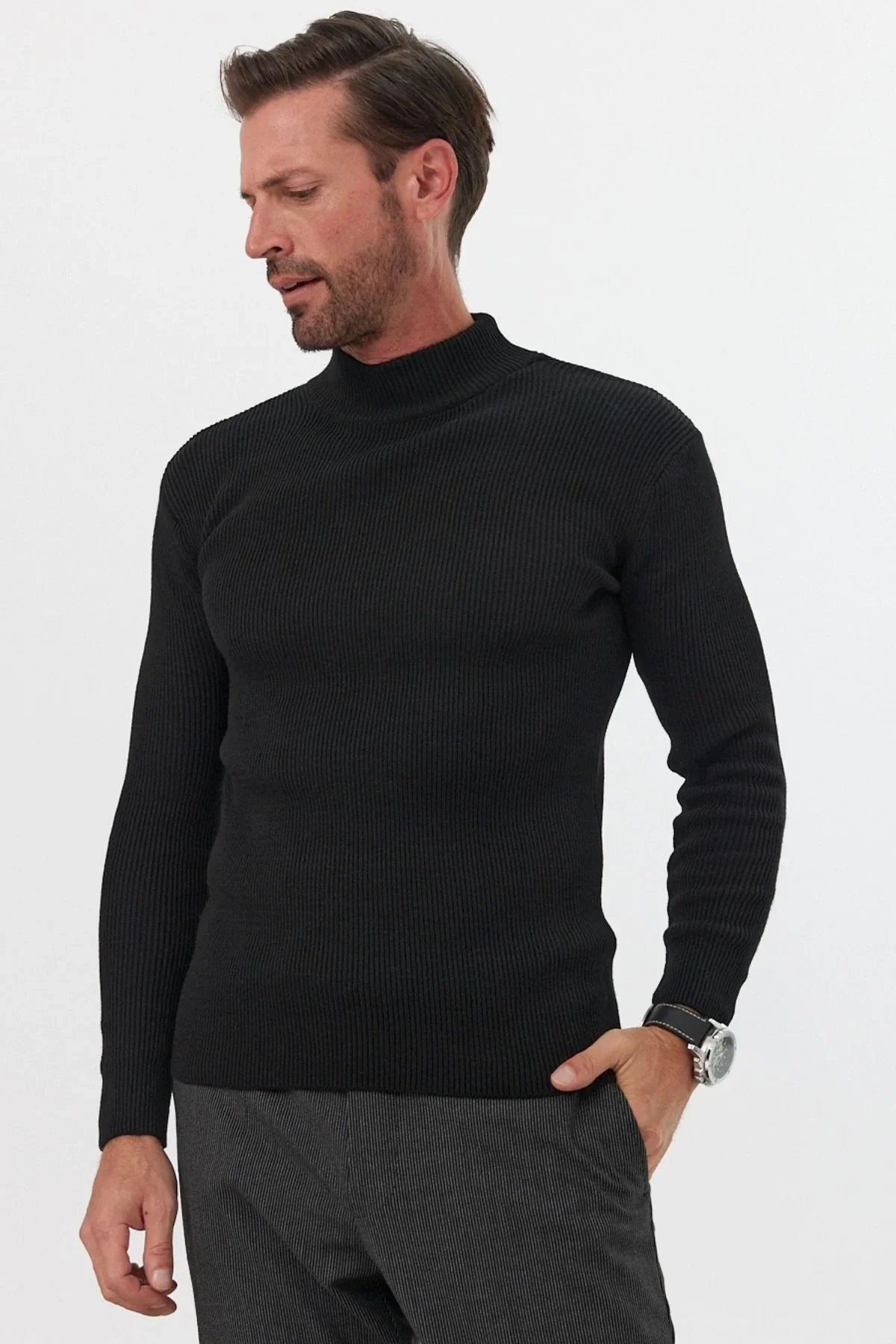 Erkek Yarım Boğazlı Balıkçı Yaka Slim Fit Triko Kazak - Livio Ferri