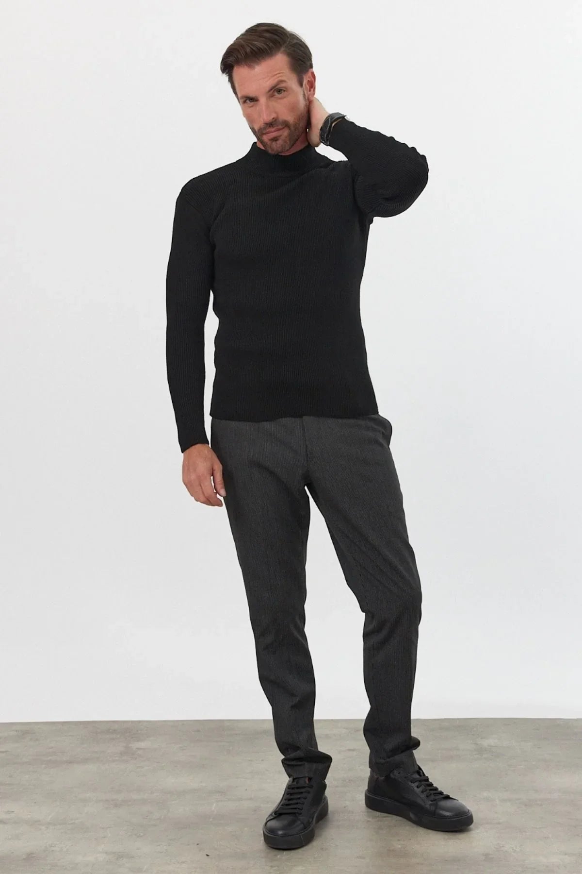 Erkek Yarım Boğazlı Balıkçı Yaka Slim Fit Triko Kazak - Livio Ferri