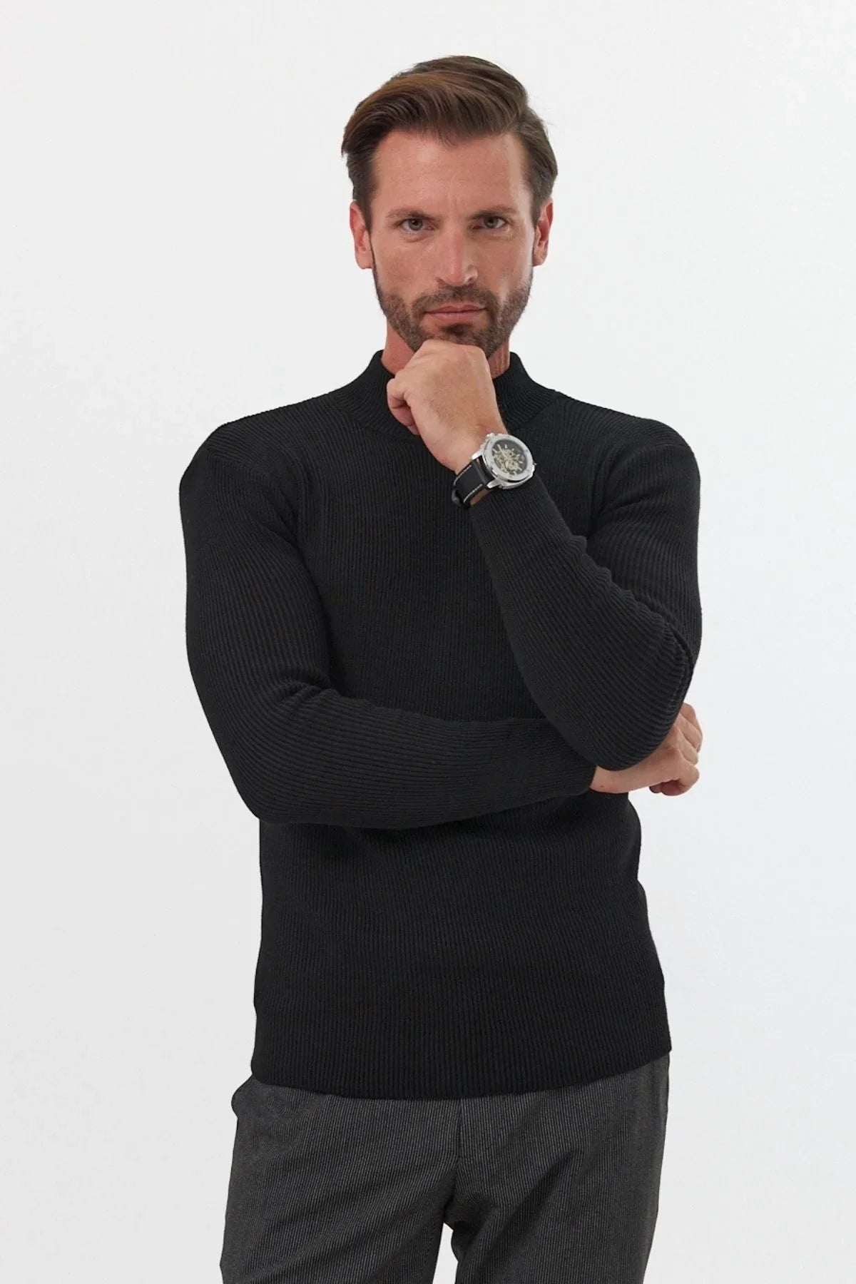 Erkek Yarım Boğazlı Balıkçı Yaka Slim Fit Triko Kazak - Livio Ferri