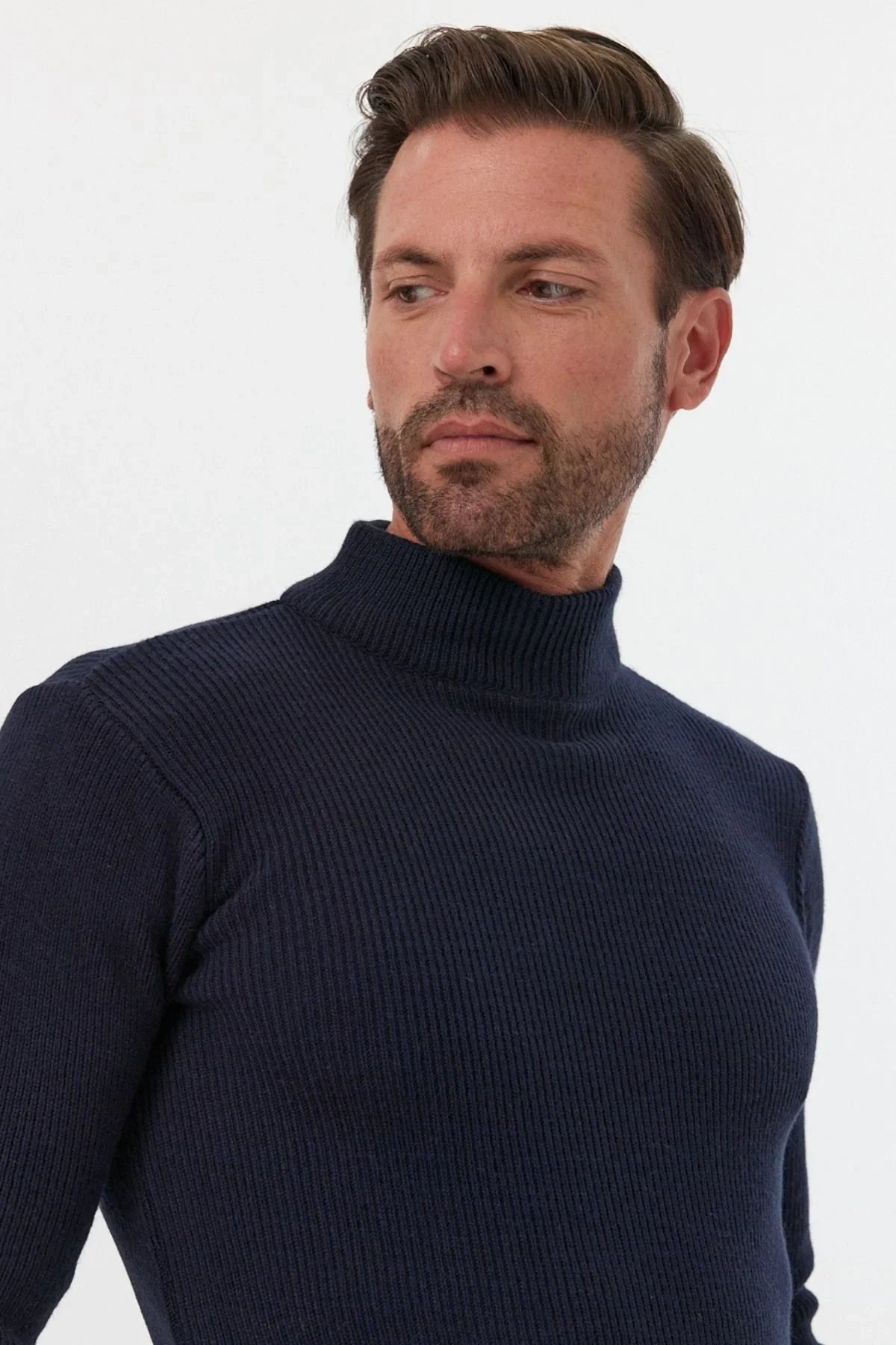 Erkek Yarım Boğazlı Balıkçı Yaka Slim Fit Triko Kazak - Livio Ferri