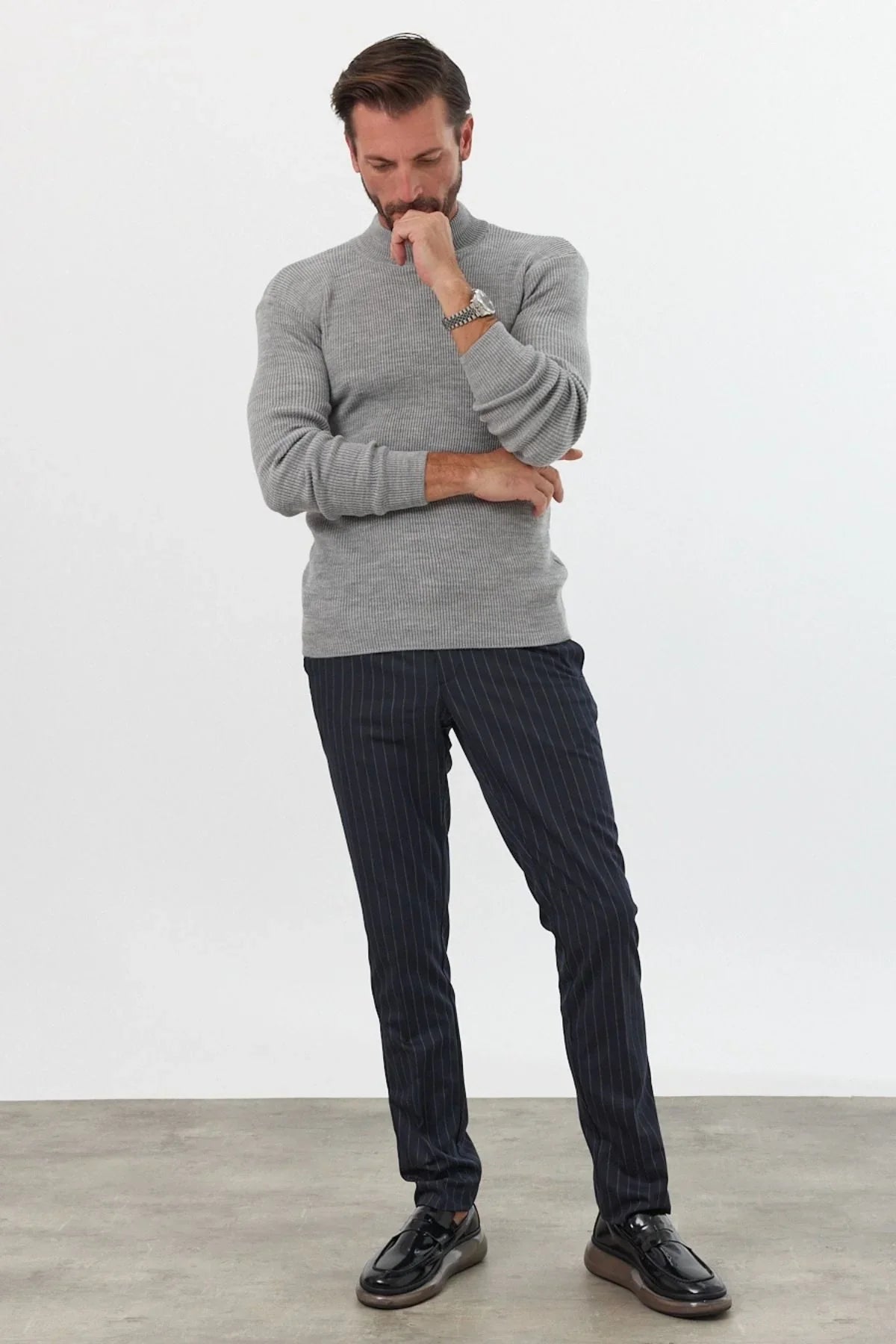 Erkek Yarım Boğazlı Balıkçı Yaka Slim Fit Triko Kazak - Livio Ferri