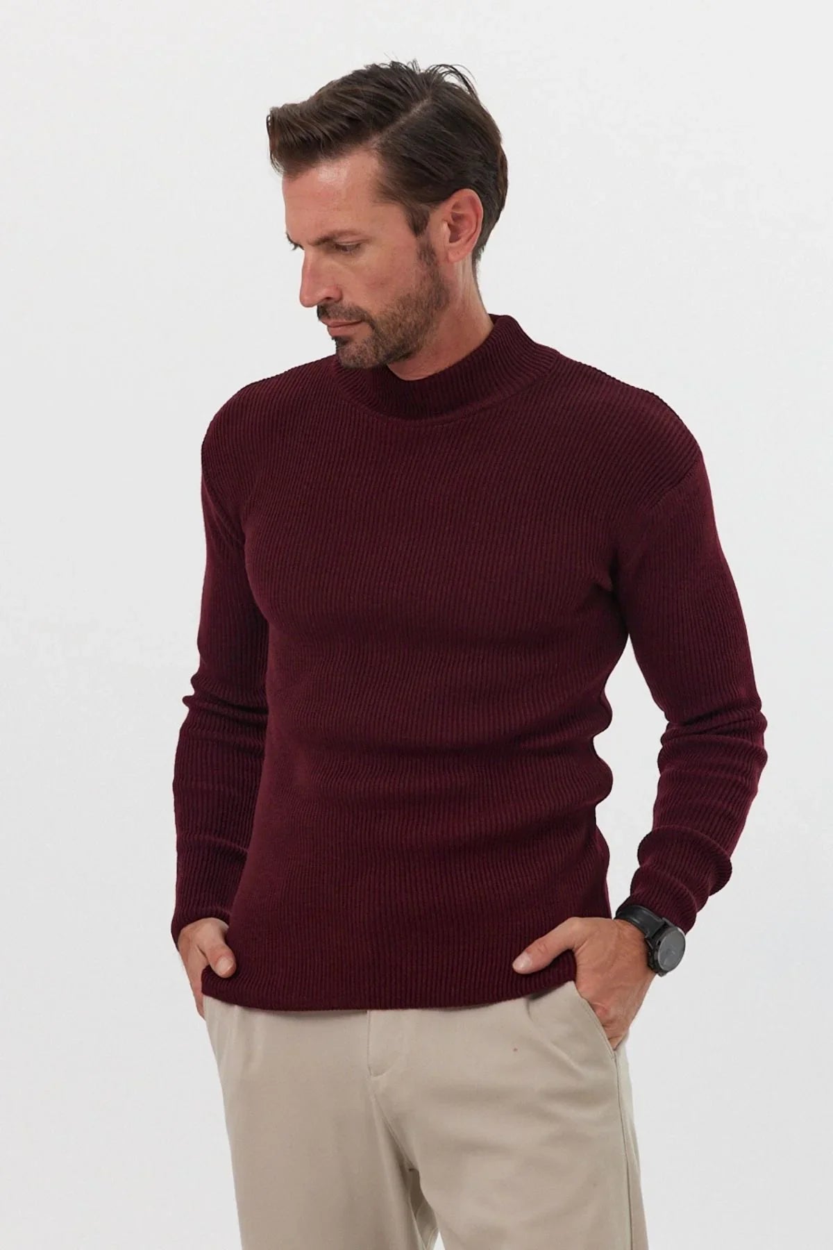 Erkek Yarım Boğazlı Balıkçı Yaka Slim Fit Triko Kazak - Livio Ferri