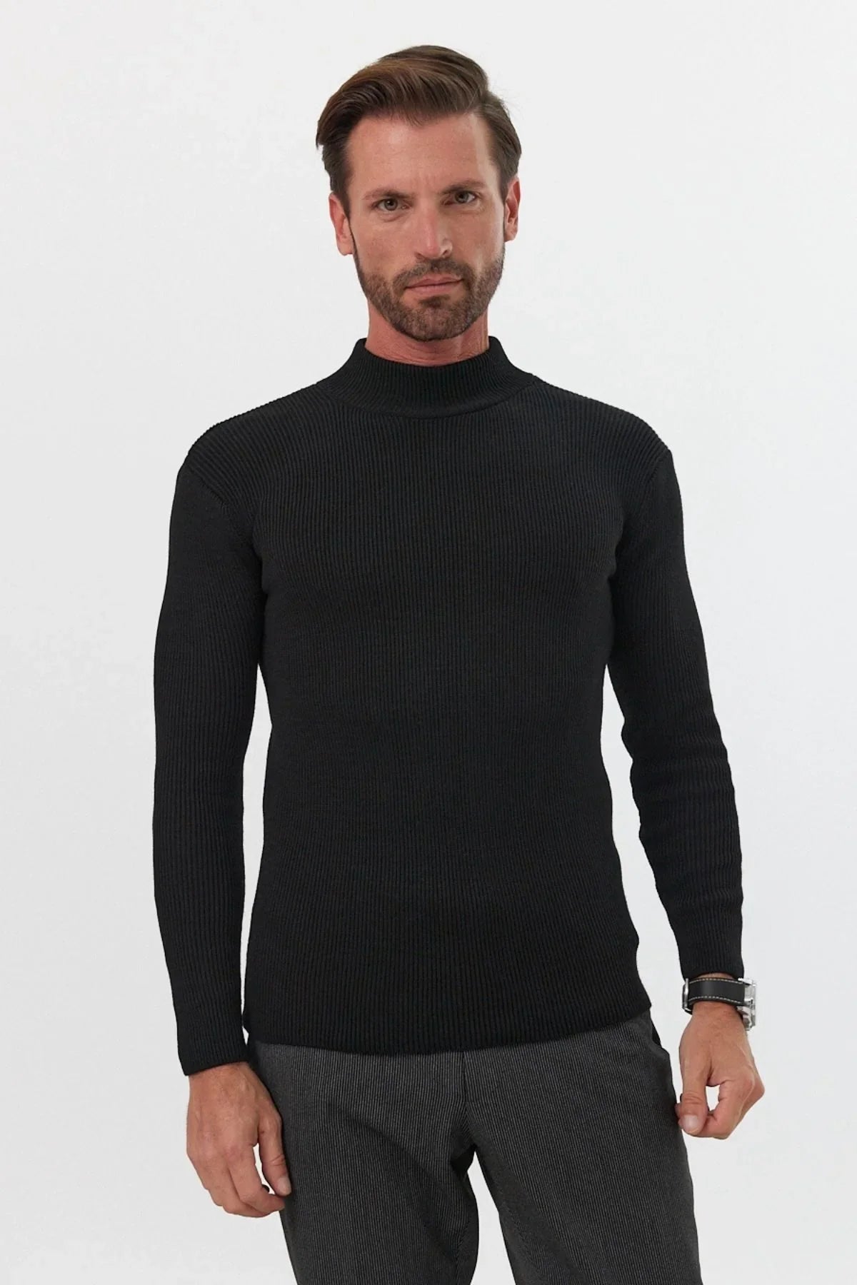 Erkek Yarım Boğazlı Balıkçı Yaka Slim Fit Triko Kazak - Livio Ferri