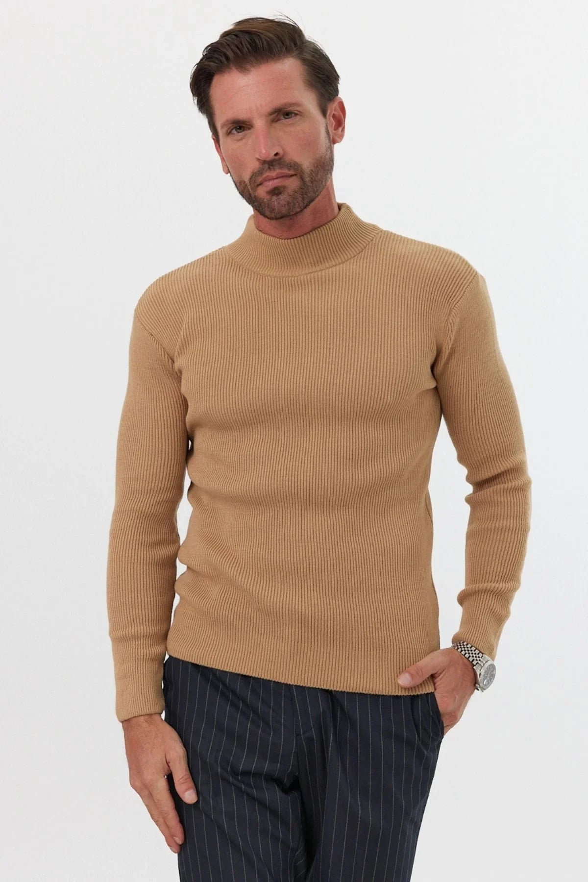 Erkek Yarım Boğazlı Balıkçı Yaka Slim Fit Triko Kazak - Livio Ferri