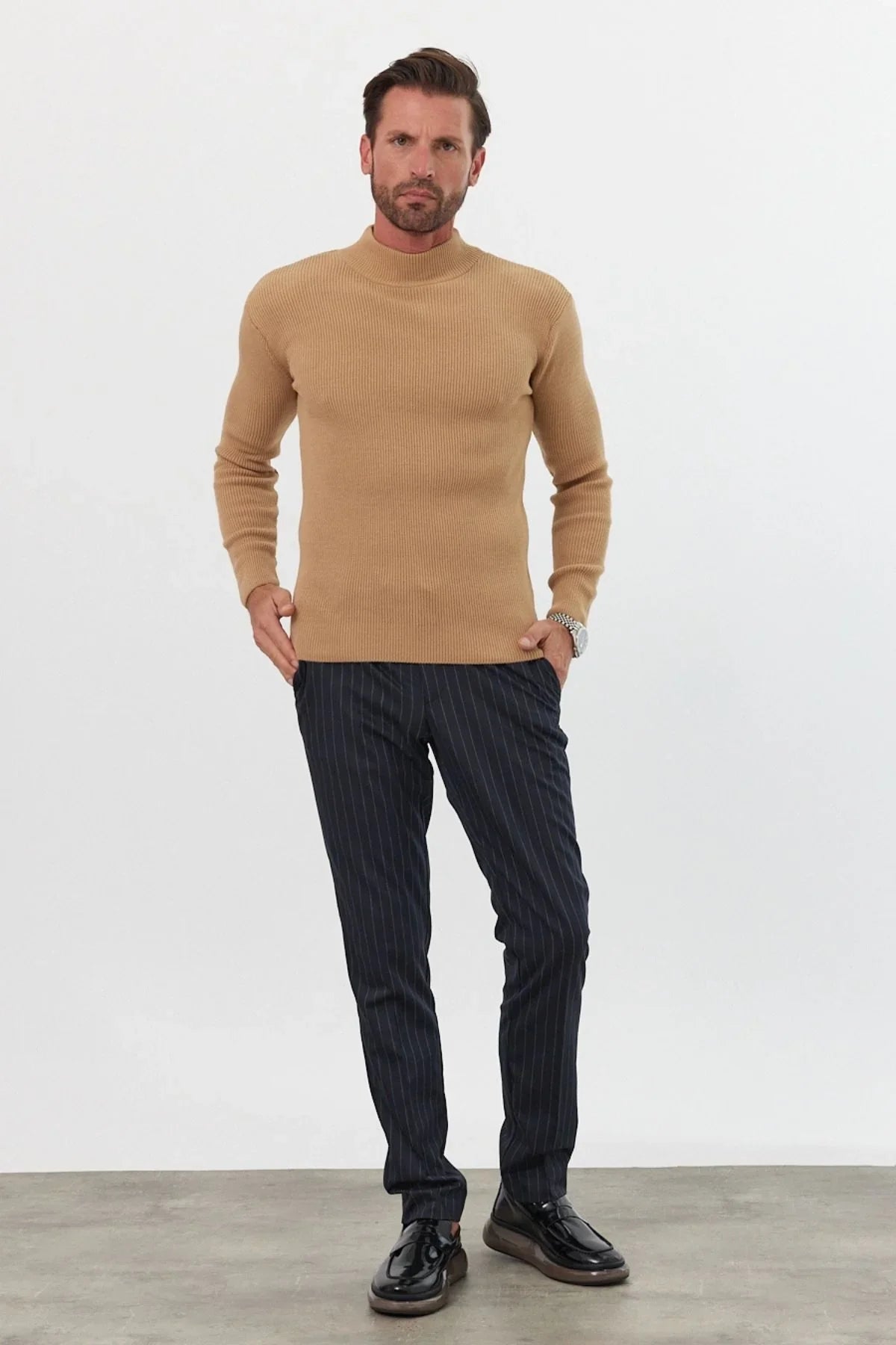 Erkek Yarım Boğazlı Balıkçı Yaka Slim Fit Triko Kazak - Livio Ferri