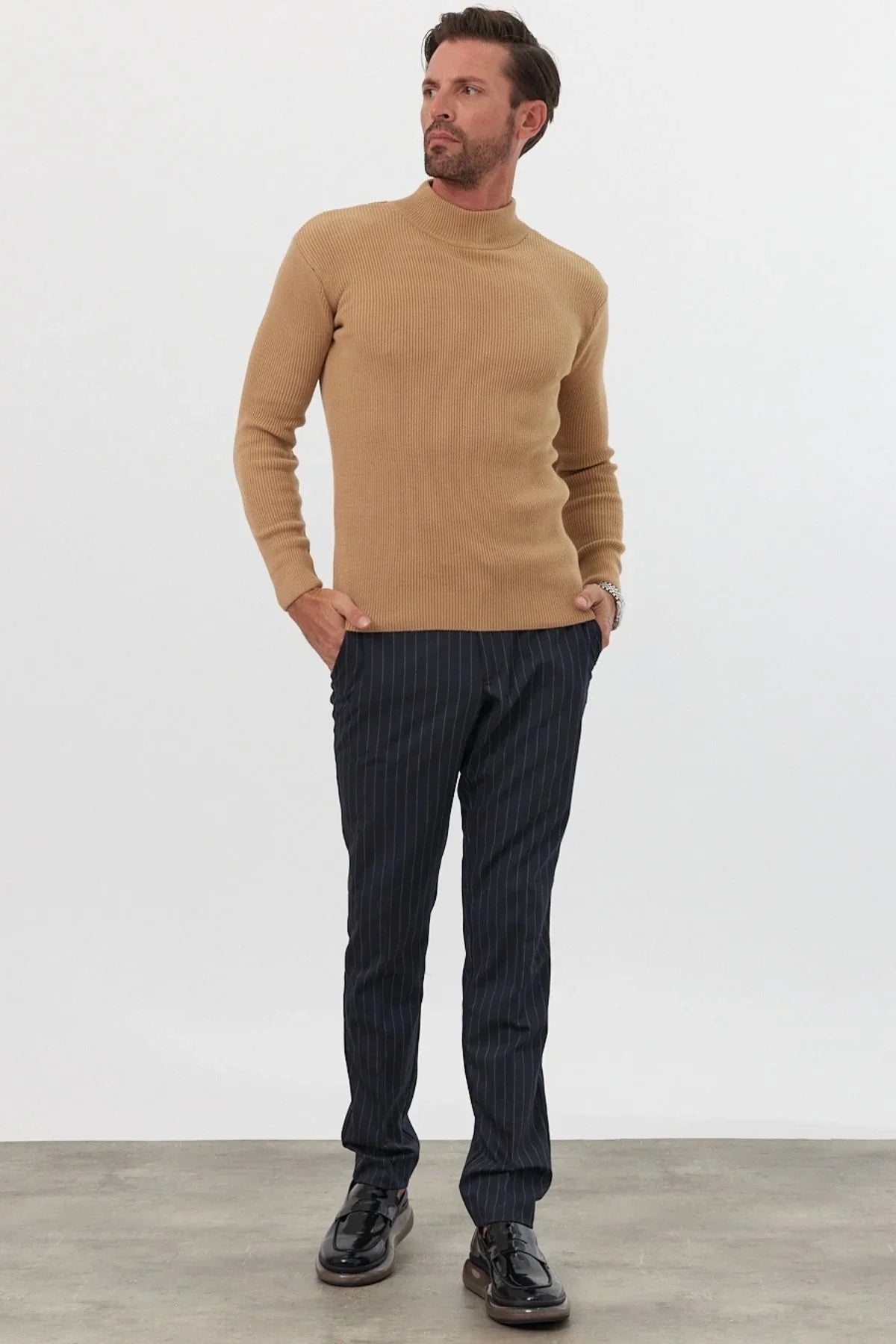 Erkek Yarım Boğazlı Balıkçı Yaka Slim Fit Triko Kazak - Livio Ferri