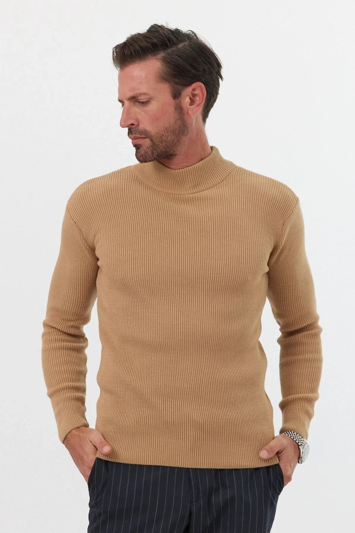 Erkek Yarım Boğazlı Balıkçı Yaka Slim Fit Triko Kazak - Livio Ferri