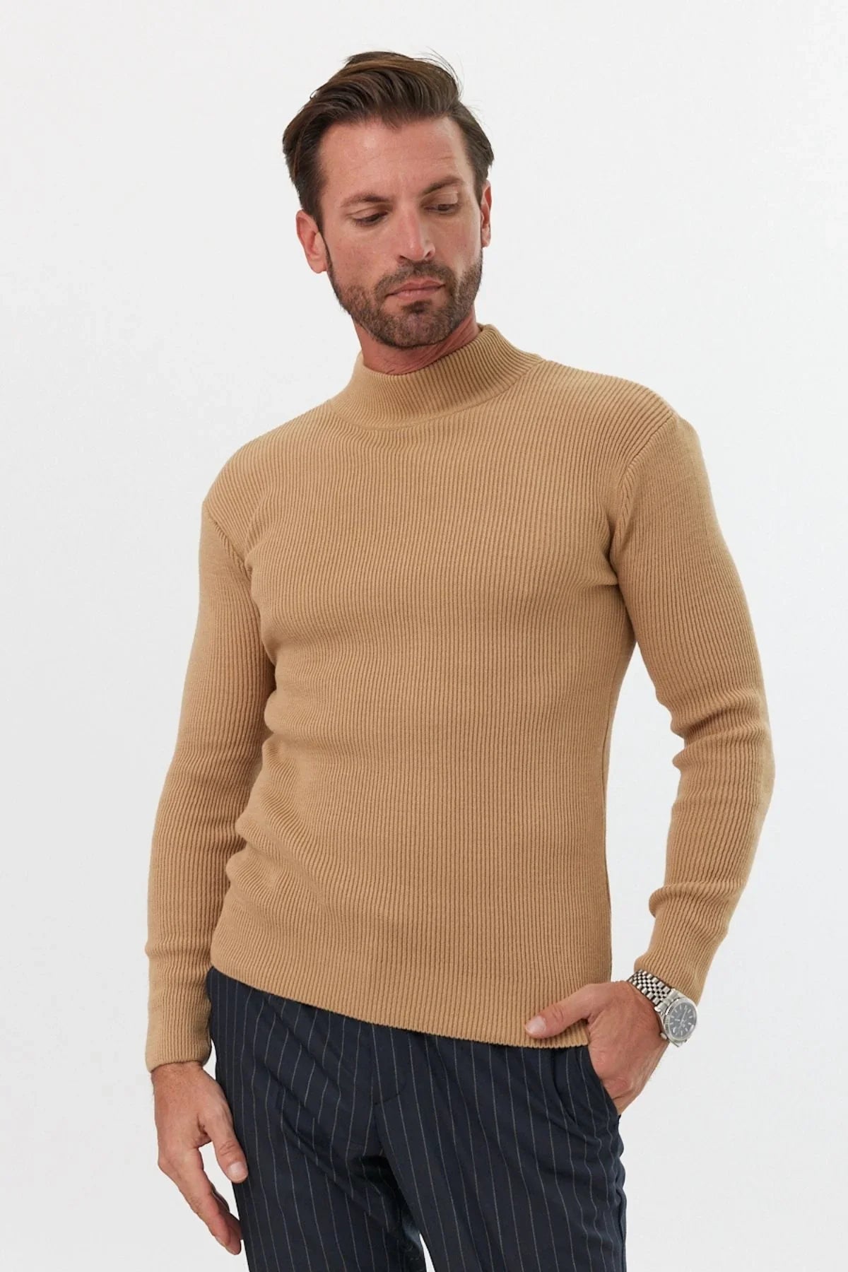 Erkek Yarım Boğazlı Balıkçı Yaka Slim Fit Triko Kazak - Livio Ferri