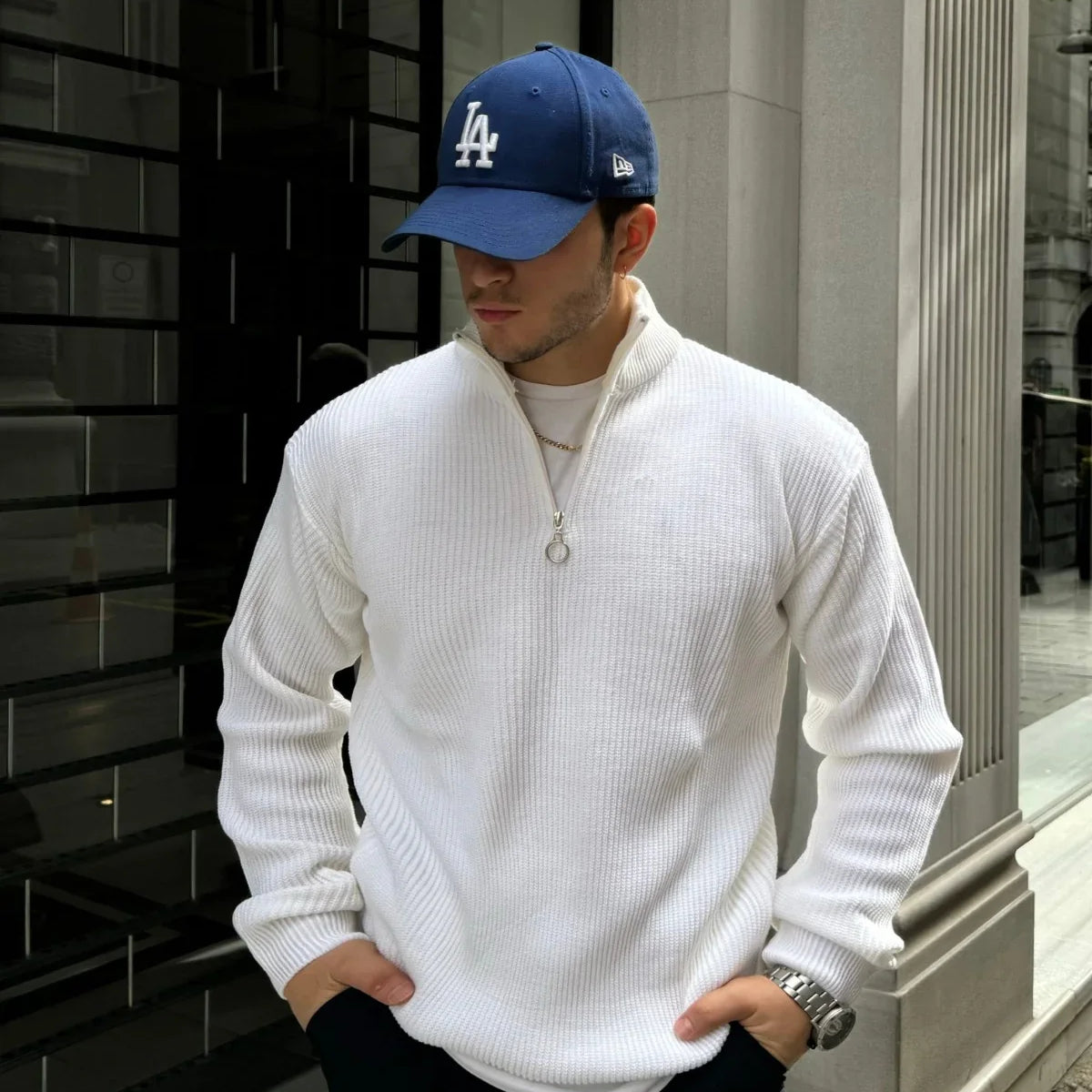 Erkek Yarım Fermuarlı Dik Yaka Kalın Kazak Triko - Livio Ferri