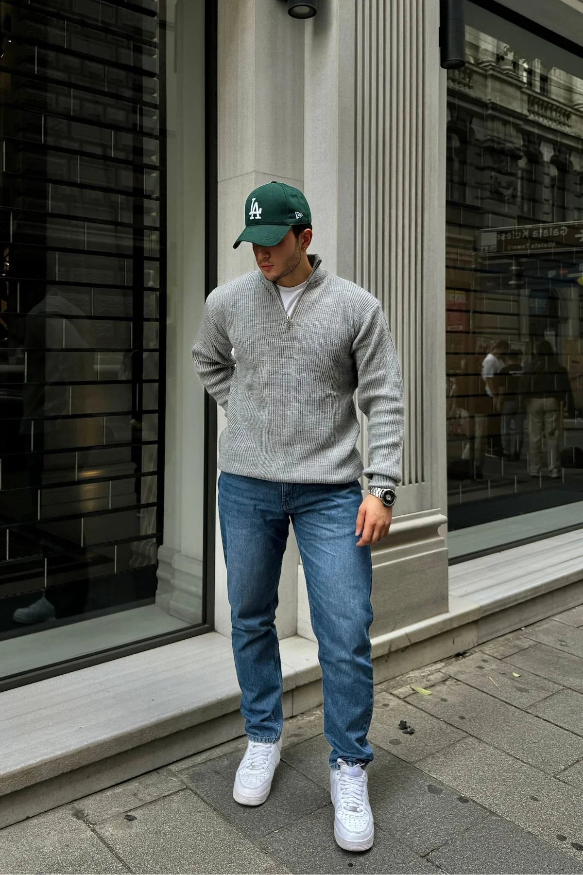 Erkek Yarım Fermuarlı Dik Yaka Kalın Kazak Triko - Livio Ferri