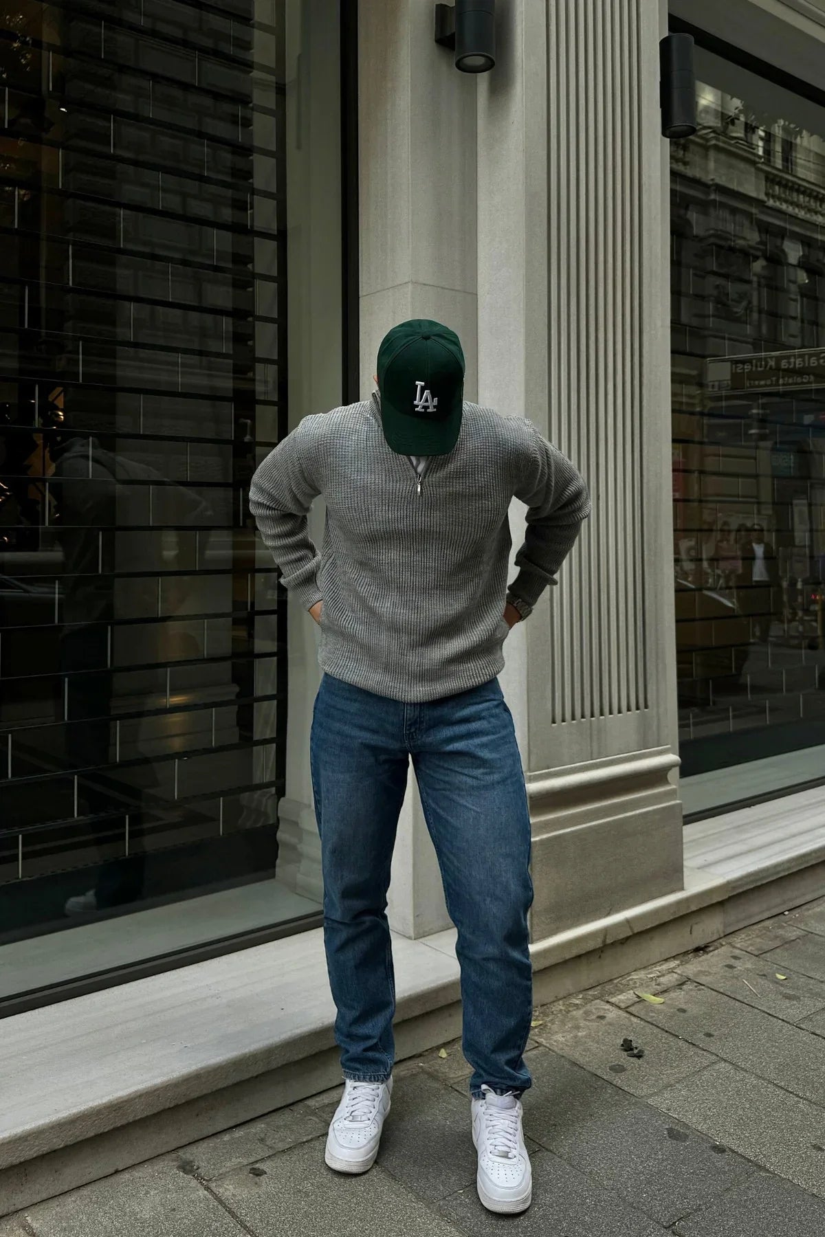 Erkek Yarım Fermuarlı Dik Yaka Kalın Kazak Triko - Livio Ferri