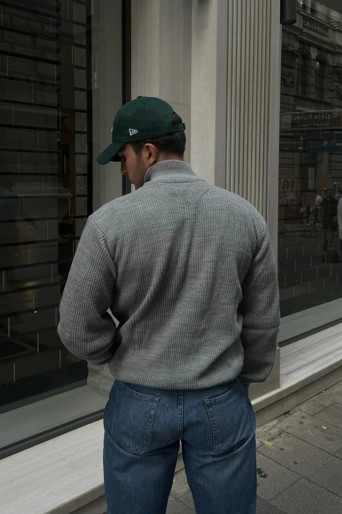 Erkek Yarım Fermuarlı Dik Yaka Kalın Kazak Triko - Livio Ferri