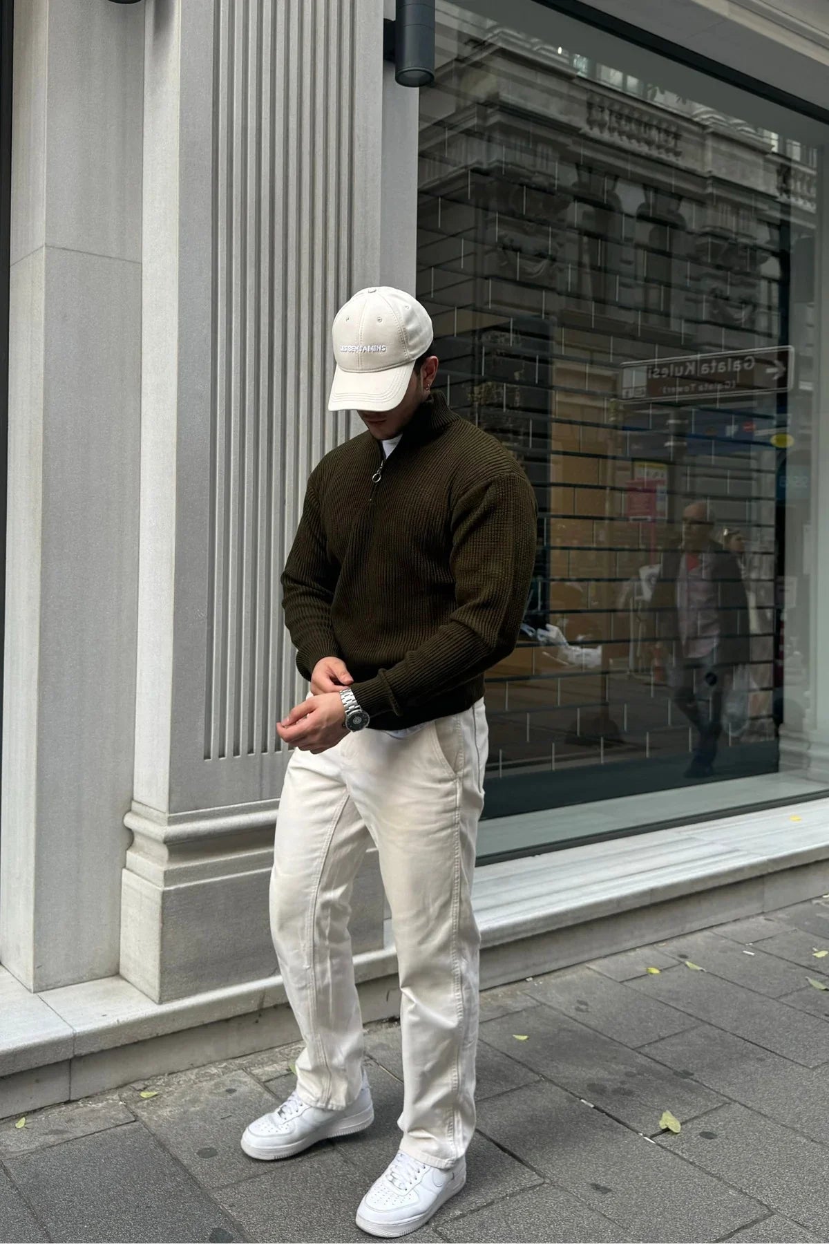 Erkek Yarım Fermuarlı Dik Yaka Kalın Kazak Triko - Livio Ferri