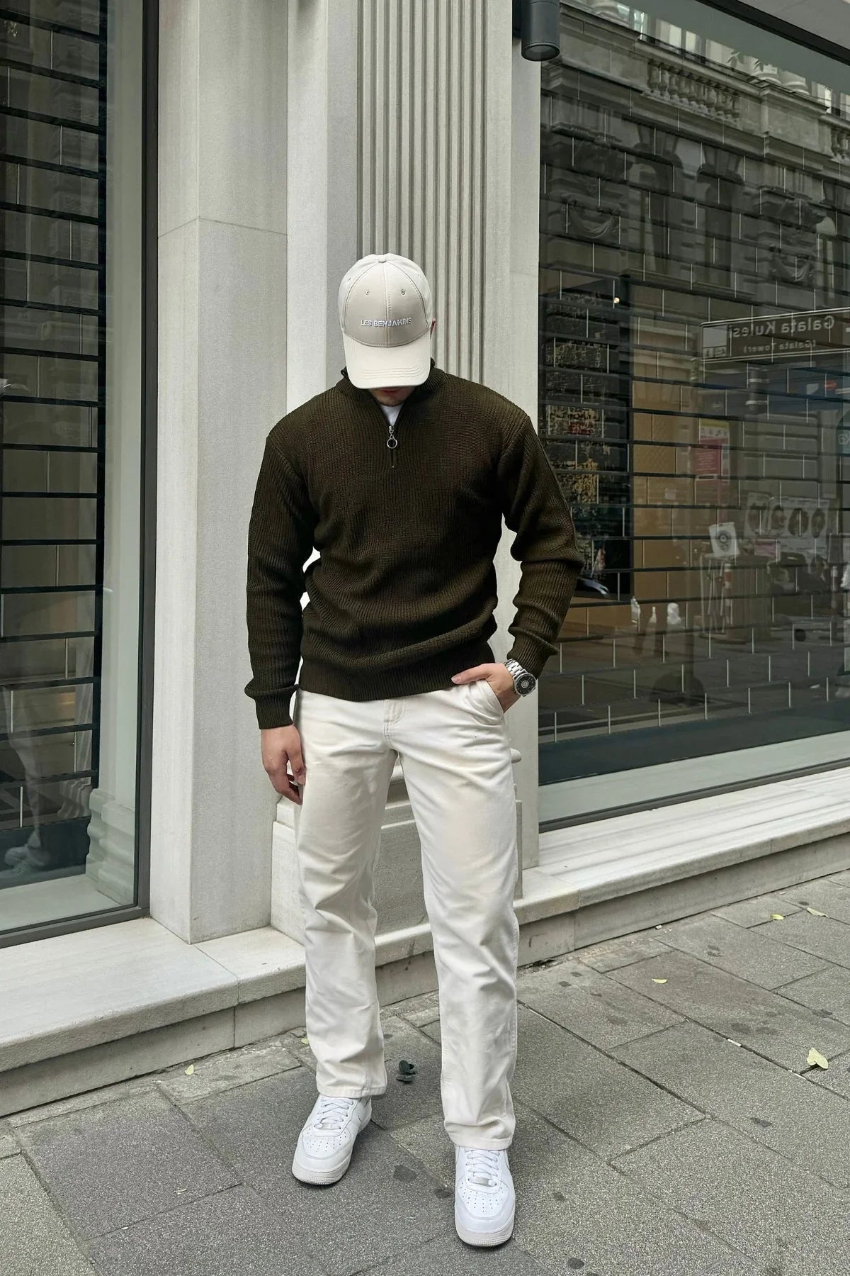 Erkek Yarım Fermuarlı Dik Yaka Kalın Kazak Triko - Livio Ferri