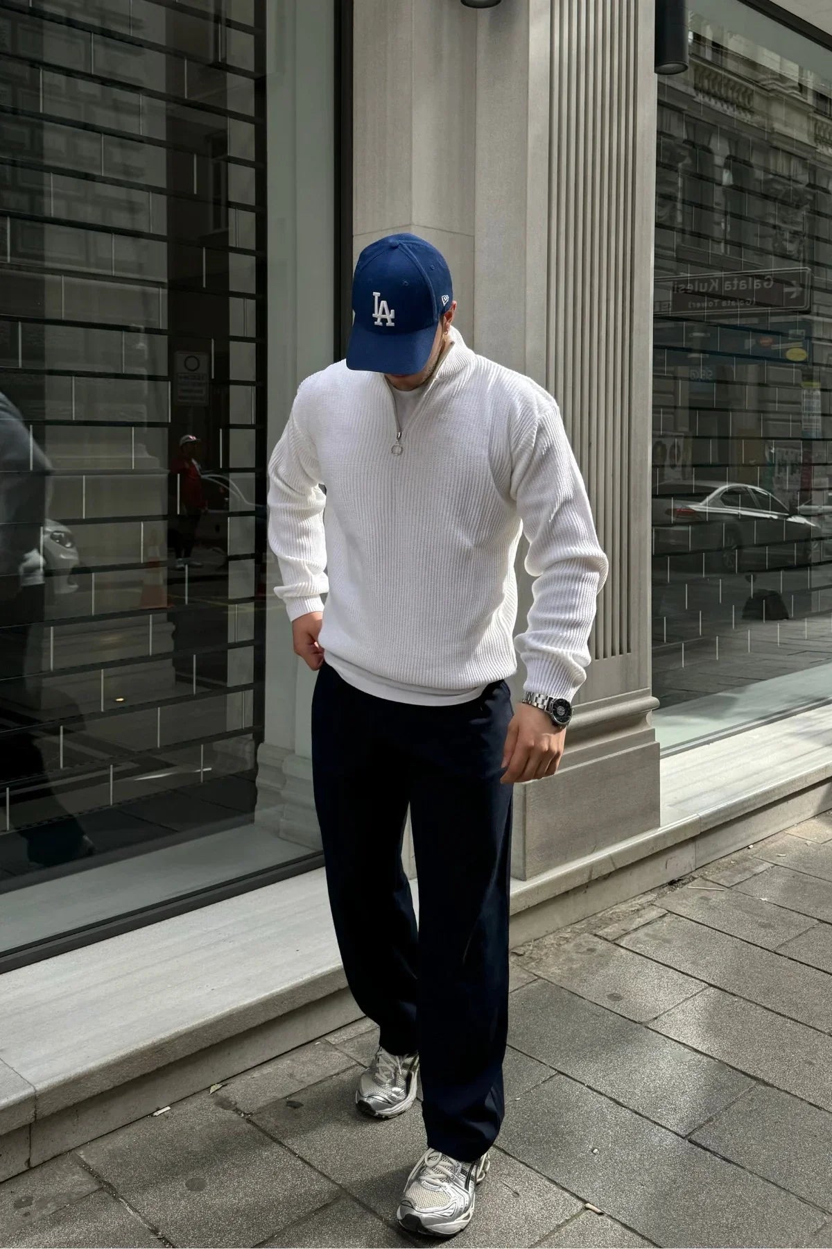 Erkek Yarım Fermuarlı Dik Yaka Kalın Kazak Triko - Livio Ferri