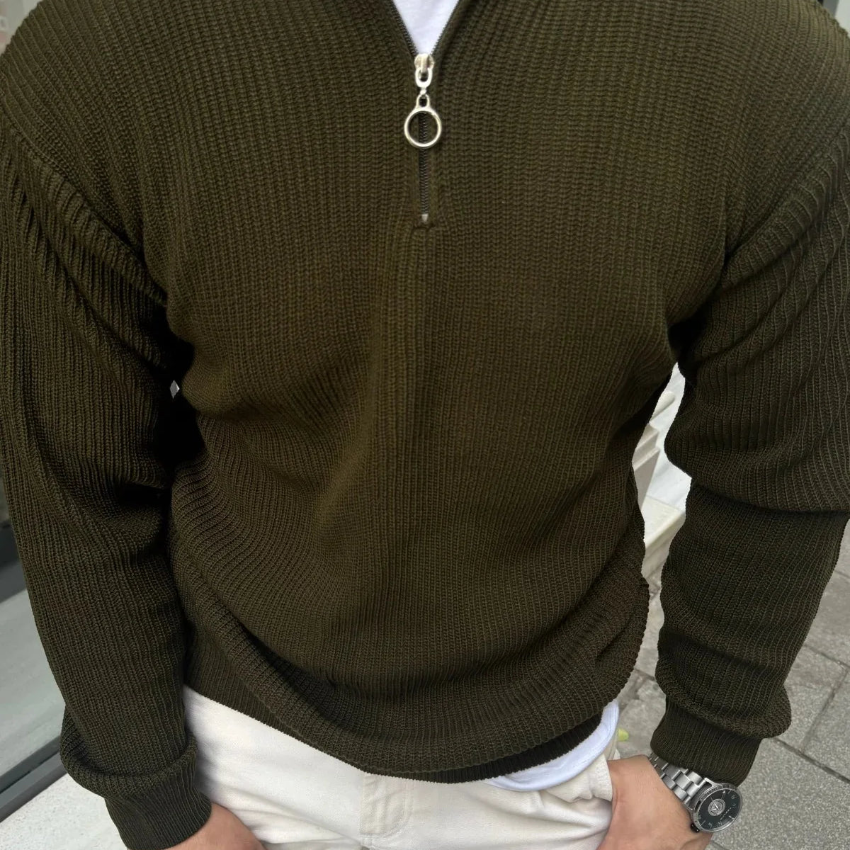 Erkek Yarım Fermuarlı Dik Yaka Kalın Kazak Triko - Livio Ferri